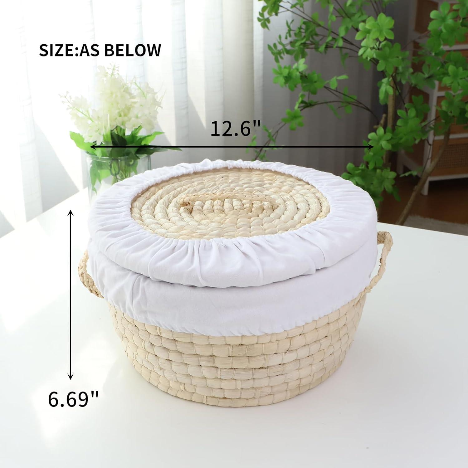 Gracie Oaks Round Bread Basket Serving Woven Bread Baskets Wicker Basket Sourdough Proofing Basket With Removable Liner And Cover  Wicker
