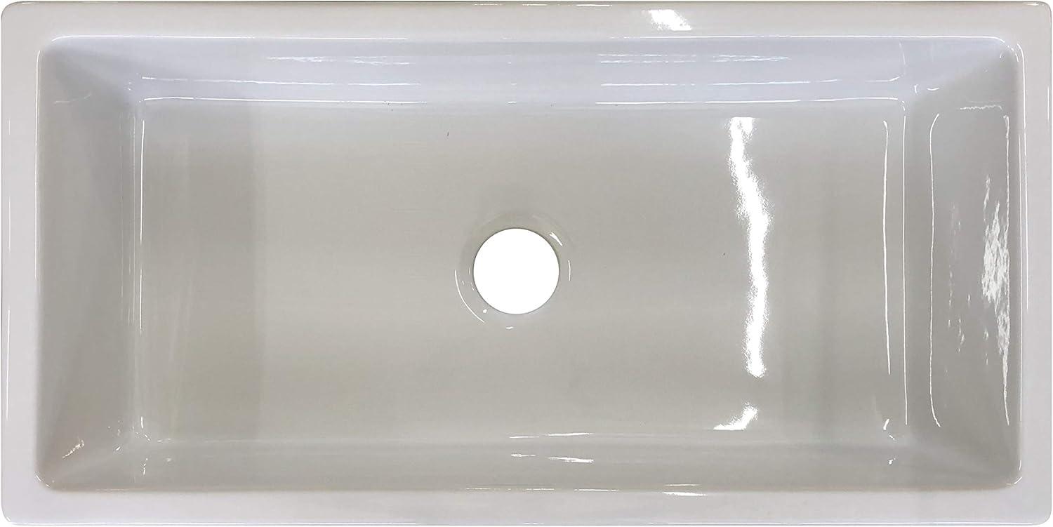 Fireclay Sink, Single Bowl Farmhouse Apron Kitchen Sink, White, 36"