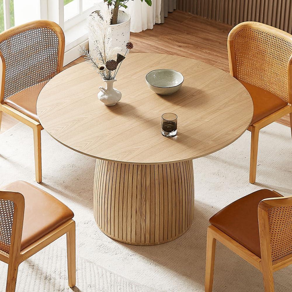 Round Dining Table for 4 to 6, 47.24" Modern Wood Kitchen Table Mid Century Circular Tabletop Curved Base Restaurant Furniture for Dining Room Kitchen Leisure Coffee Table, Oak