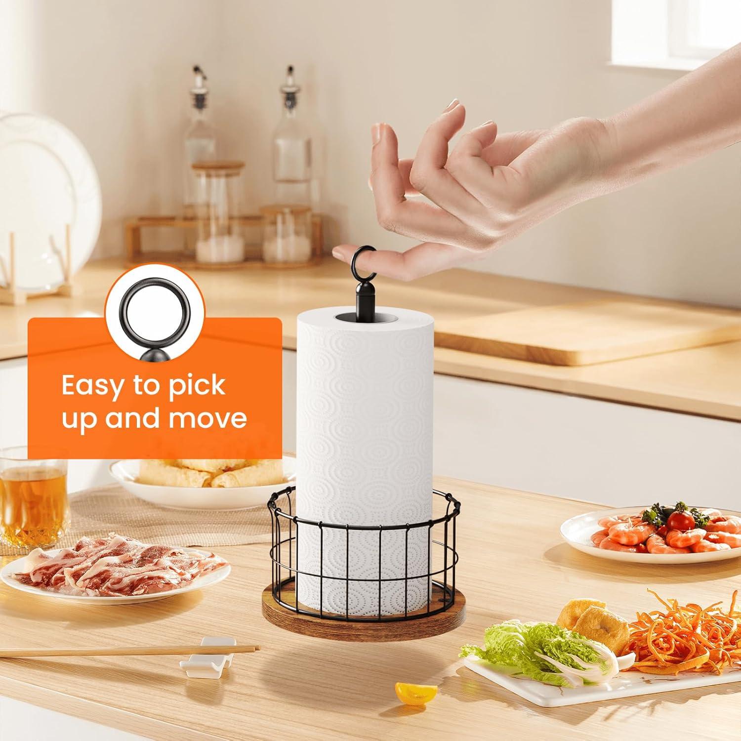 One Allium Way® Paper Towel Holder Countertop, Standing Paper Towel Roll Holder For Bathroom, Paper Towel Rack With Heavy Duty Wooden Base For Kitchen Counter, Fits Standard Or Jumbo-Sized Rolls,(Brown)