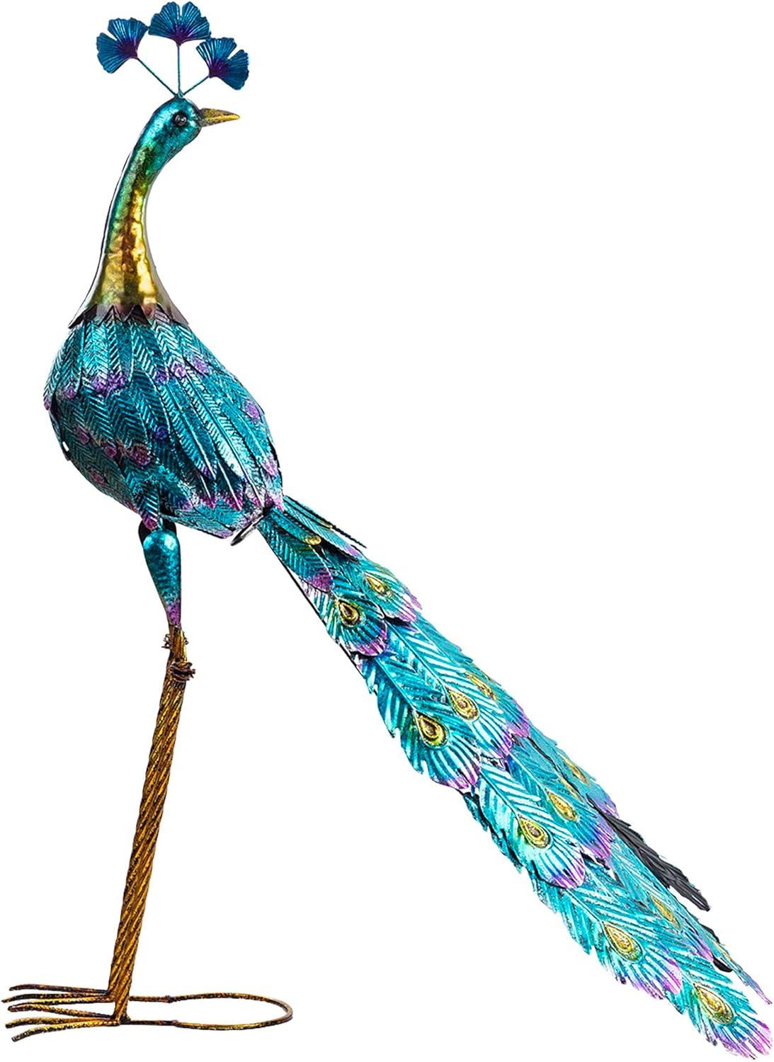 37" Multicolor Metal Peacock Garden Statue