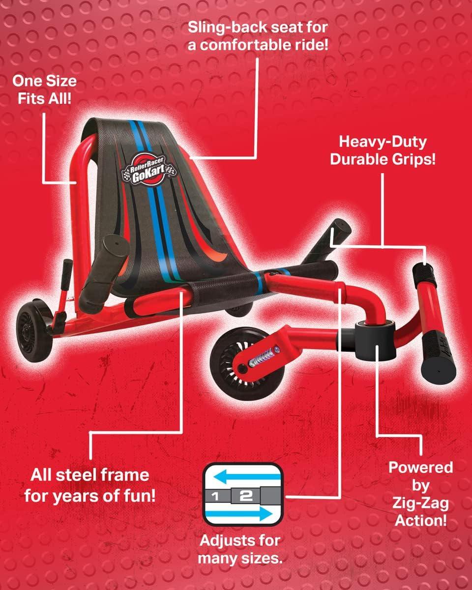 Roller Racer Red Go Kart, - Swing Side-to-Side for Amazing Ride, Powered by Zig-Zag Motion
