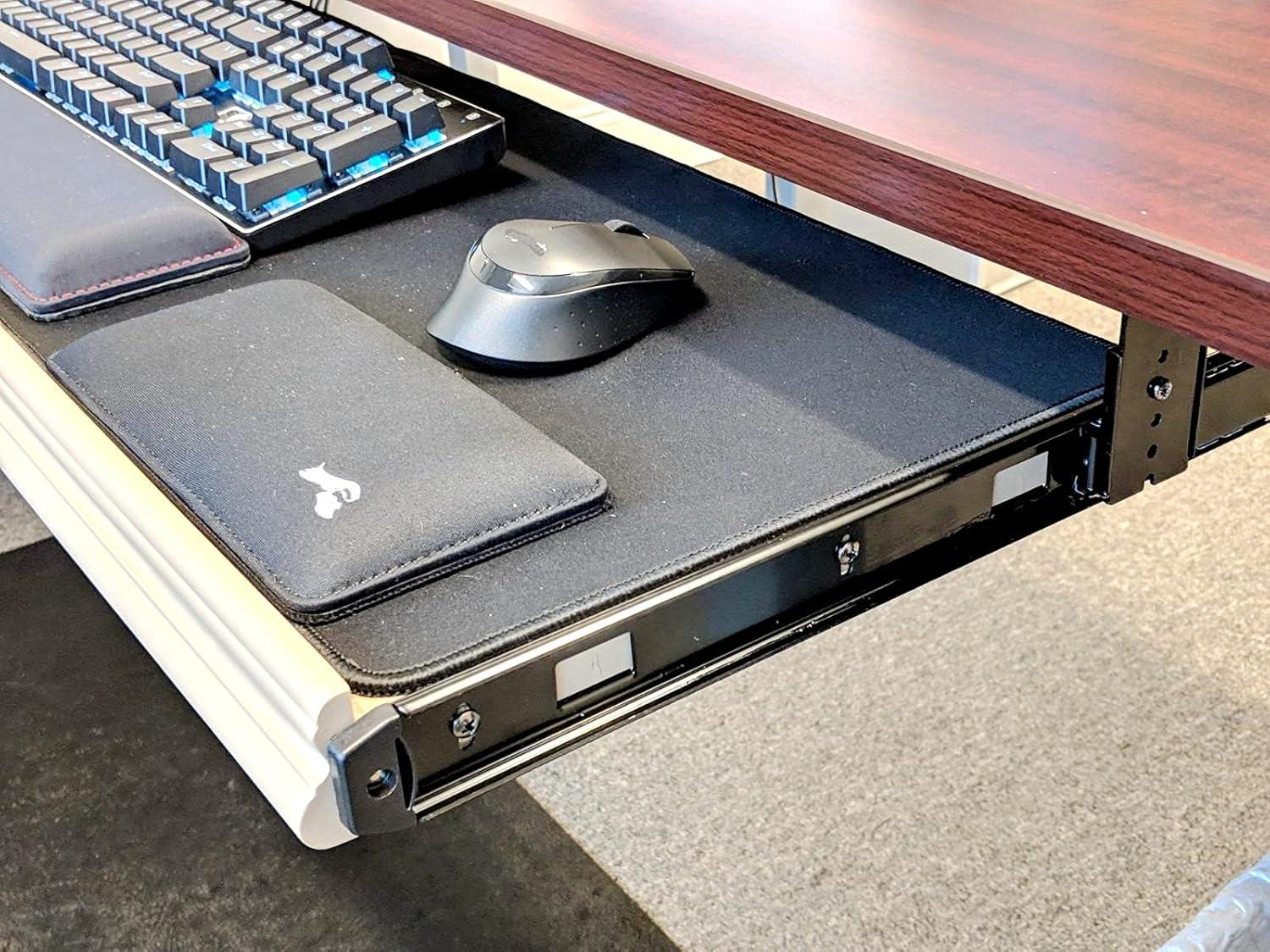 ZOENHOU 3 Pairs 14 Inch Black Keyboard Tray Slides, 22 LB Heavy Duty Ball Bearing Slides Hardware, Computer Tray Keyboard Slider Under Desk Rails Rack with 24 Adjustable Height Bracket and 48 Screws