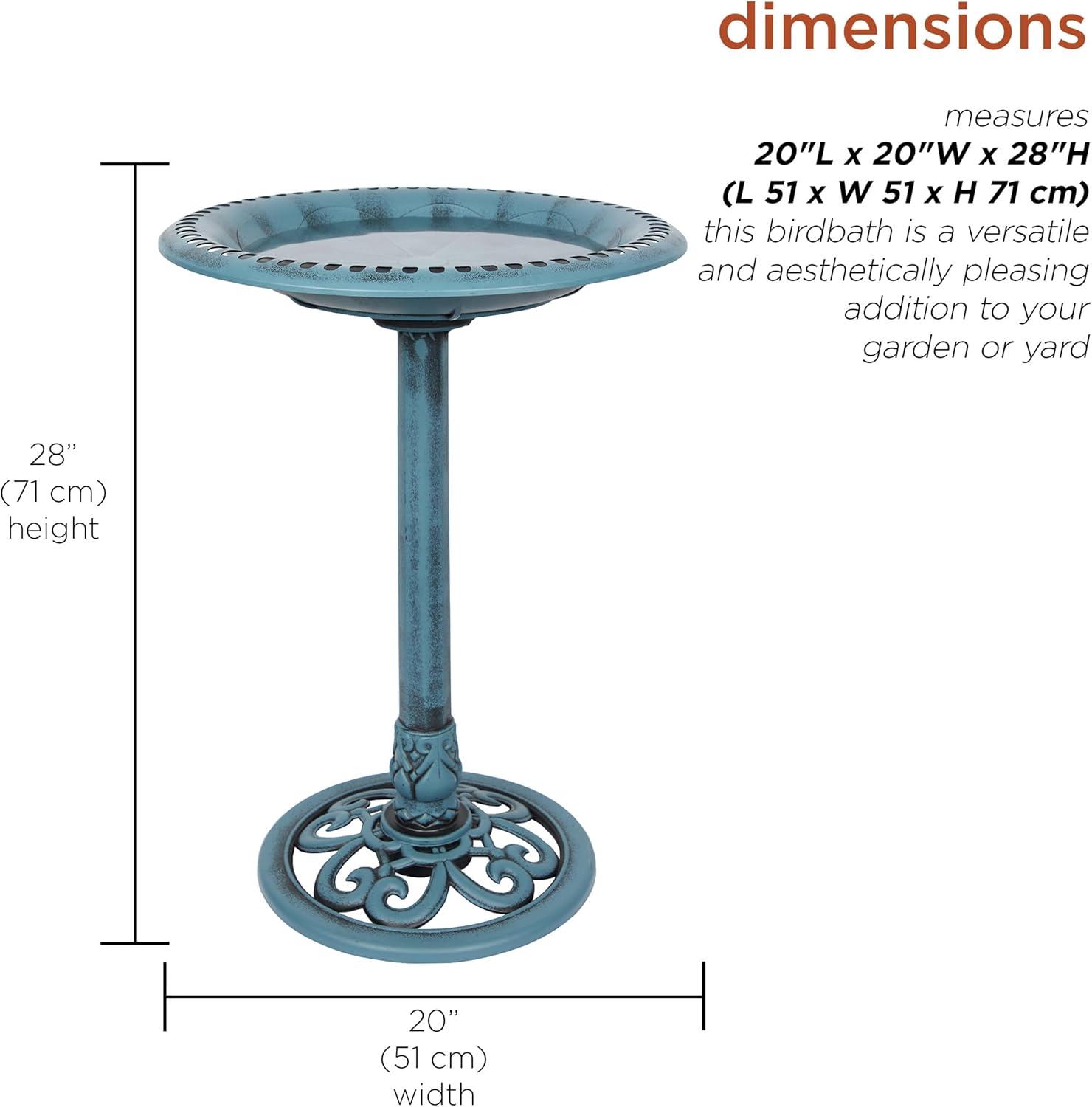 Alpine Pedestal Birdbath with Scrollwork Base and Stakes