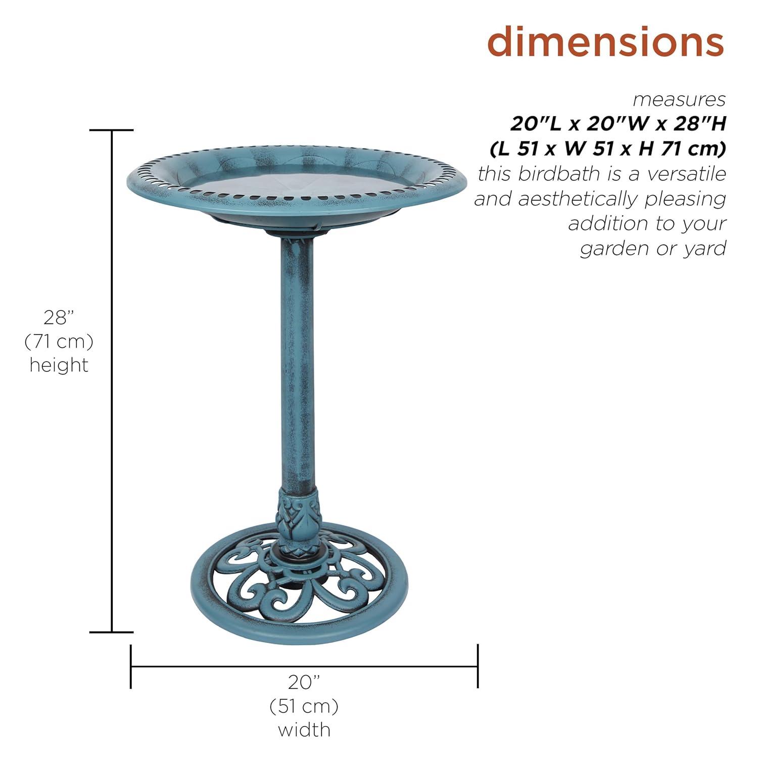 Alpine Pedestal Birdbath with Scrollwork Base and Stakes