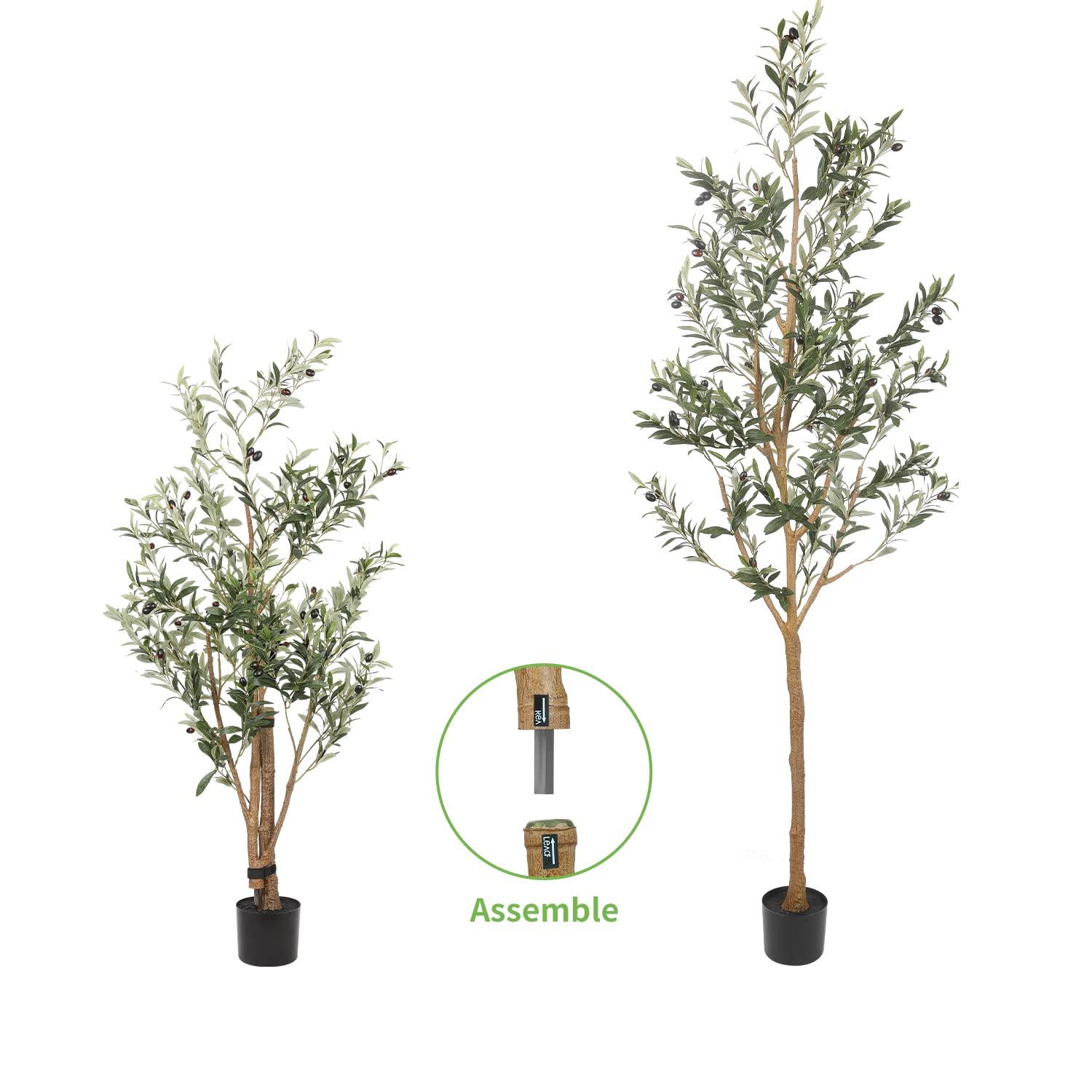Aritizone Artificial Olive Tree 7FT Tall Fake Olive Tree with Adjustale Branches Artificial Tree for Modern Home Office Living Room Floor Decor Indoor (7FT)