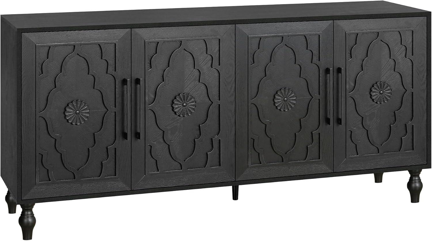 Seetaras Carved Flower Door Sideboard Buffet,Wood Floor Cabinet with Metal Handle, Freestanding Sideboard, Entryway Storage Unit Console Table for Living Room,Kitchen,Entryway