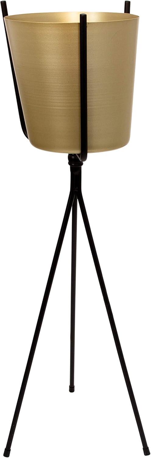 Gold Metal Planter with Black Tripod Stand