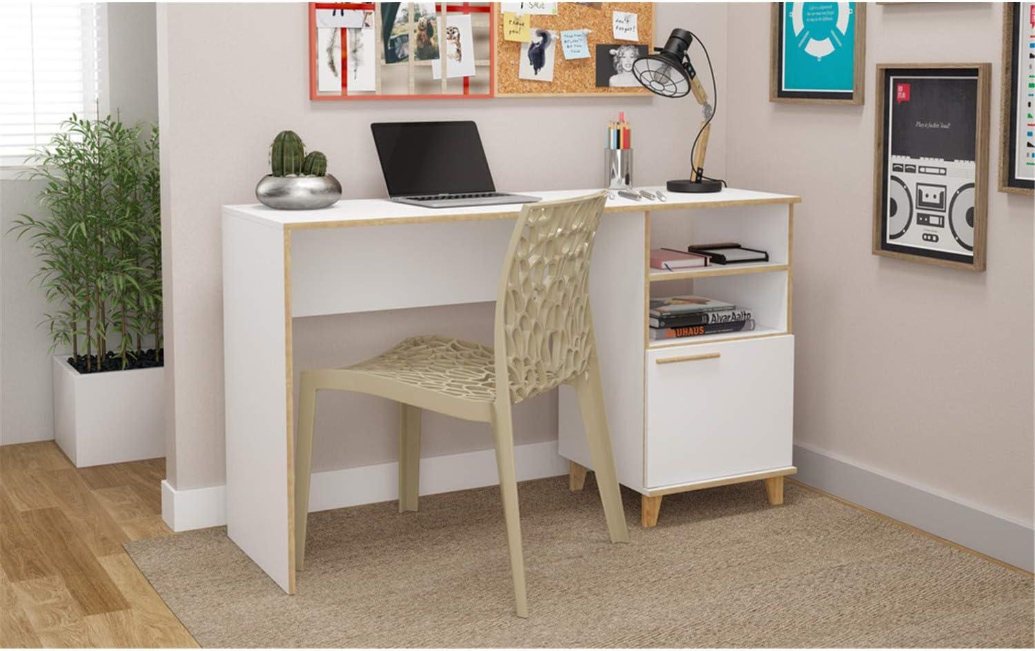 Minetta White Mid-Century Wood Office Desk with Filing Cabinet