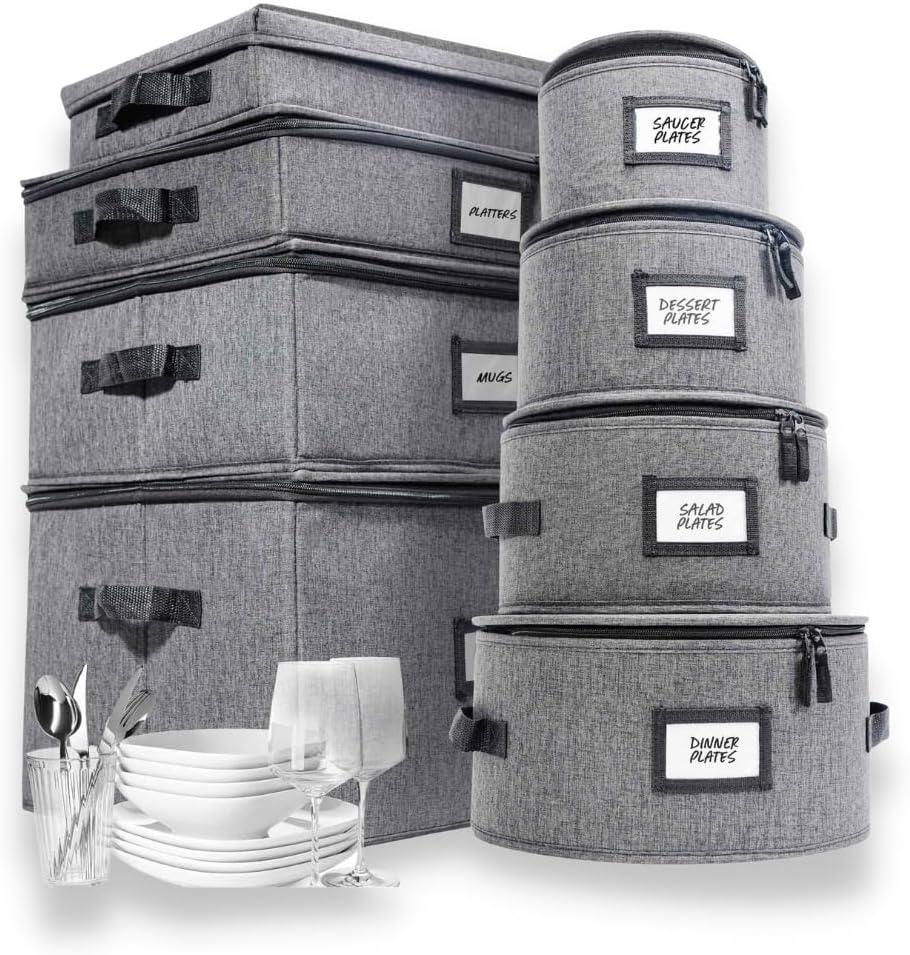 Gray 8-Piece Hard Shell China Storage Set with Lids