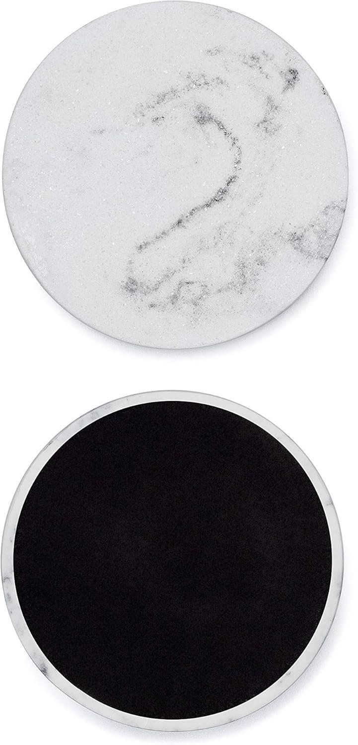 Set of 6 White and Gray Marble Coasters with Felt Bottom