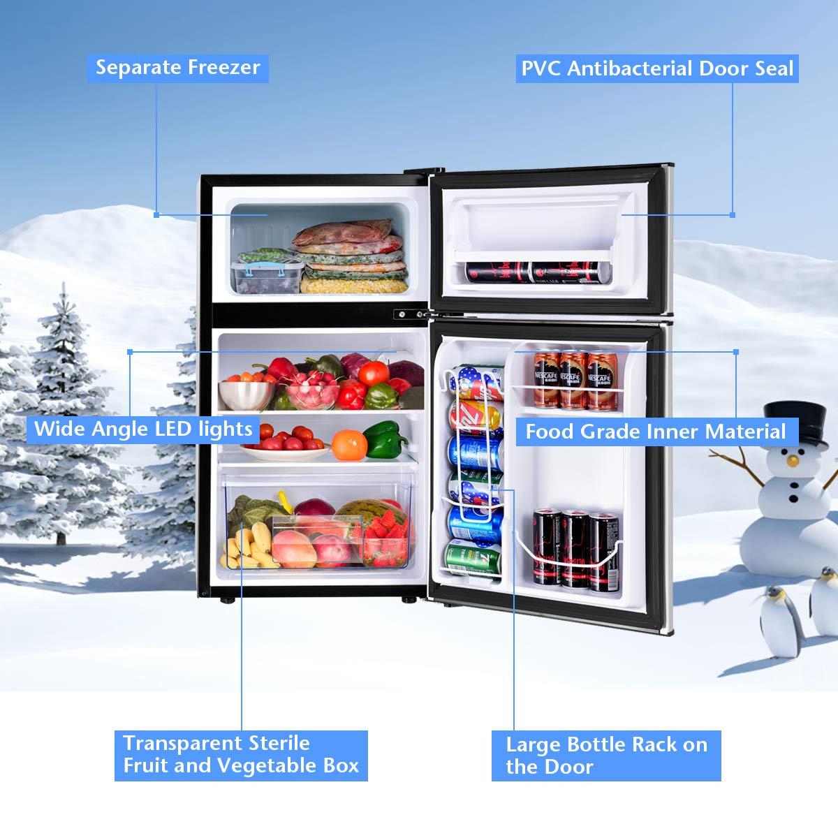 Costway Costway 3.2 Cubic Feet Portable Freestanding Mini Fridge with Freezer
