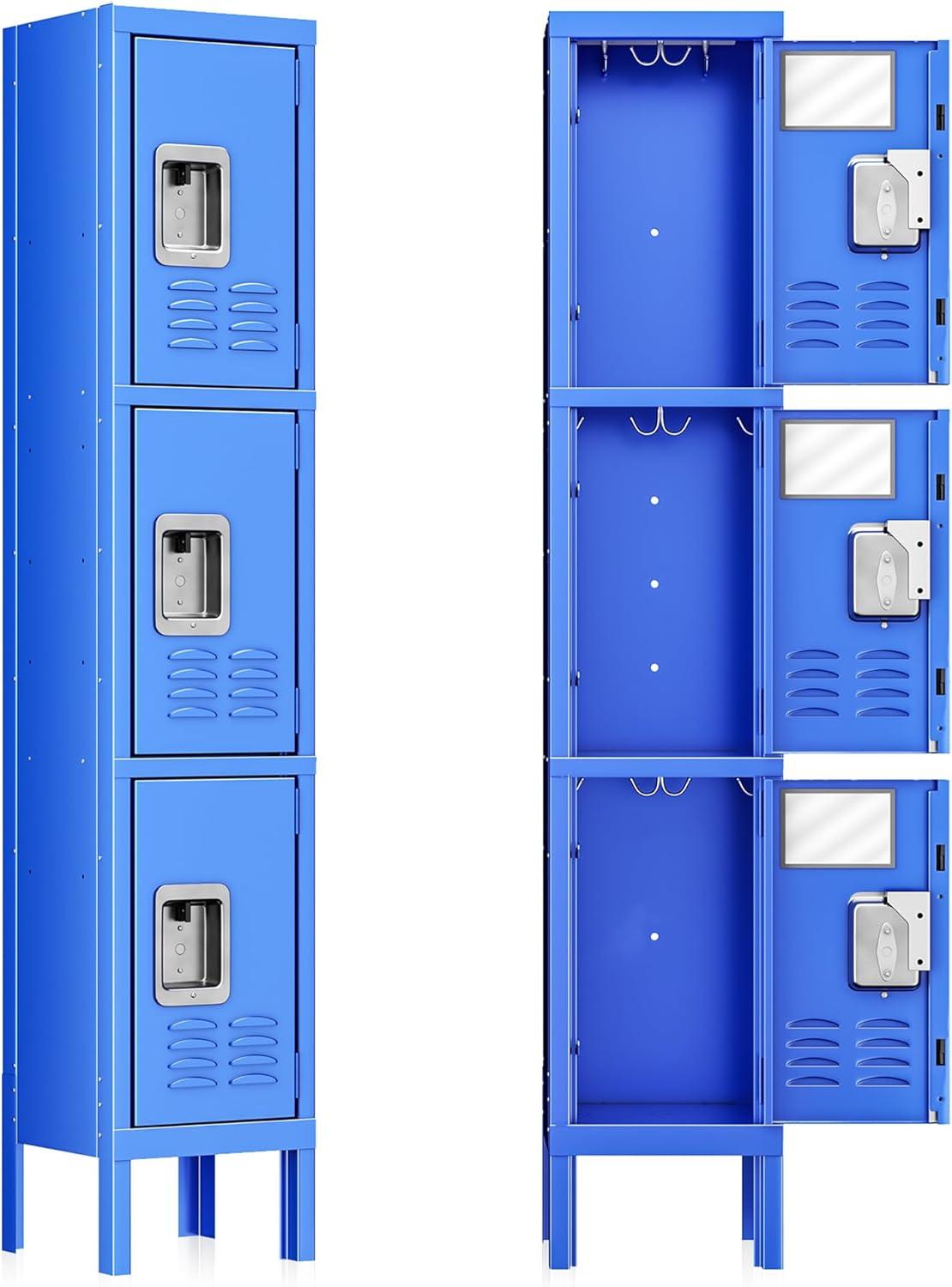 Blue Triple-Tier Lockable Steel Office Locker Cabinet