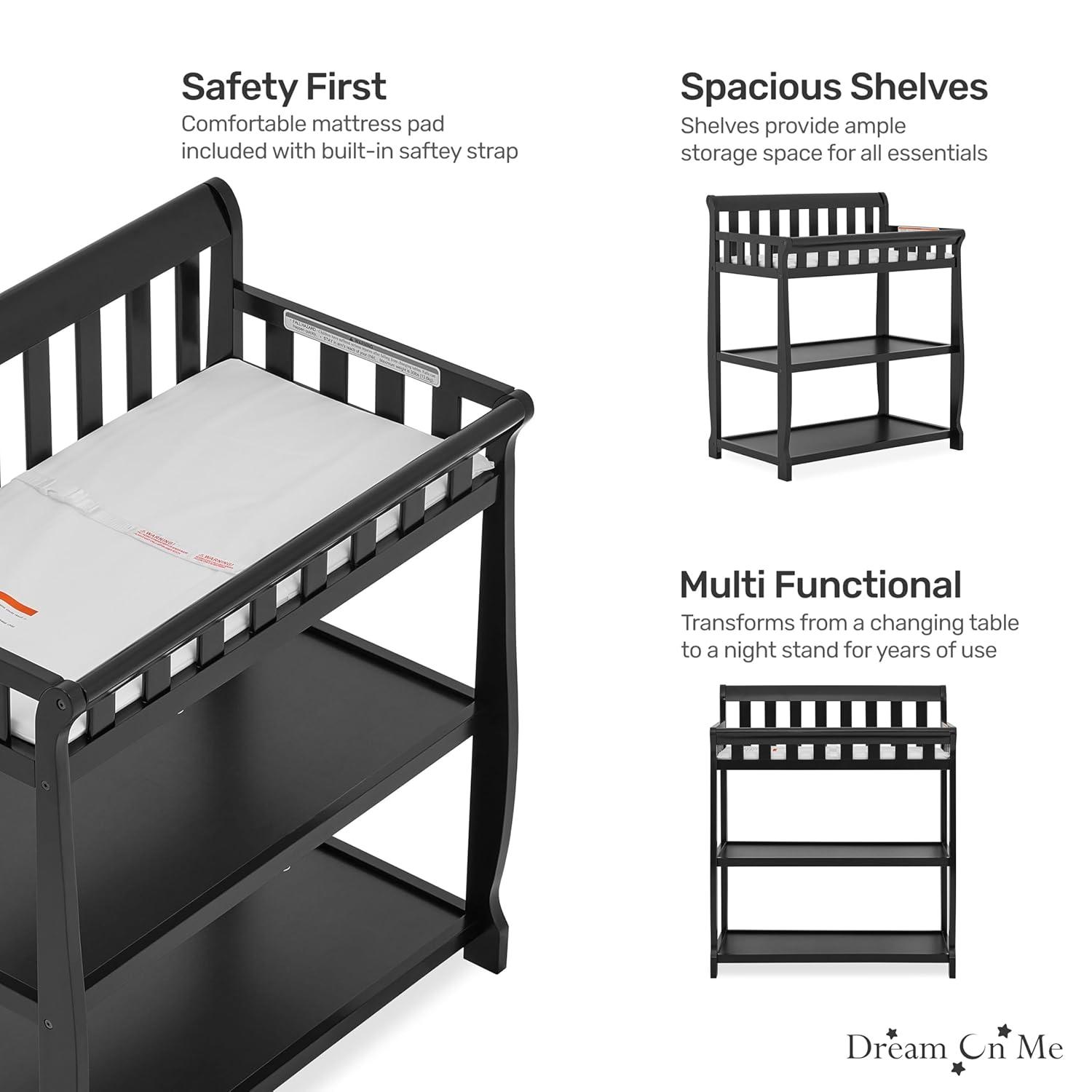 Dream On Me Deluxe Sleigh Changing Table in Black