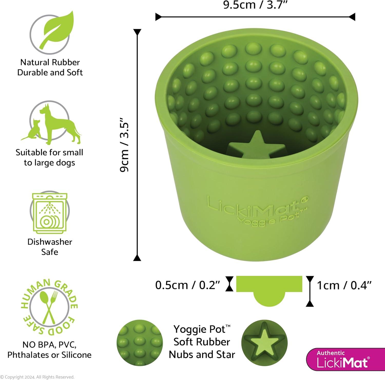 Green Rubber Slow Feeder LickiMat Yoggie Pot for Dogs