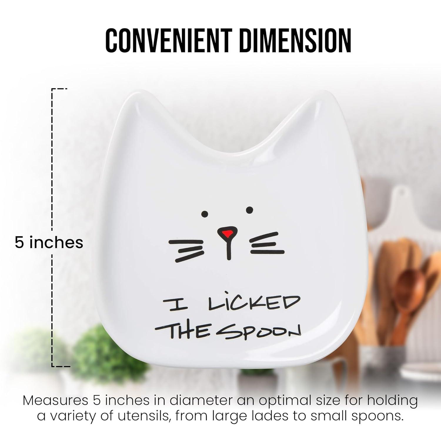 Pavilion Gift Company Blobby Cat, Cat Spoon Rest"I Licked the Spoon", 5", White