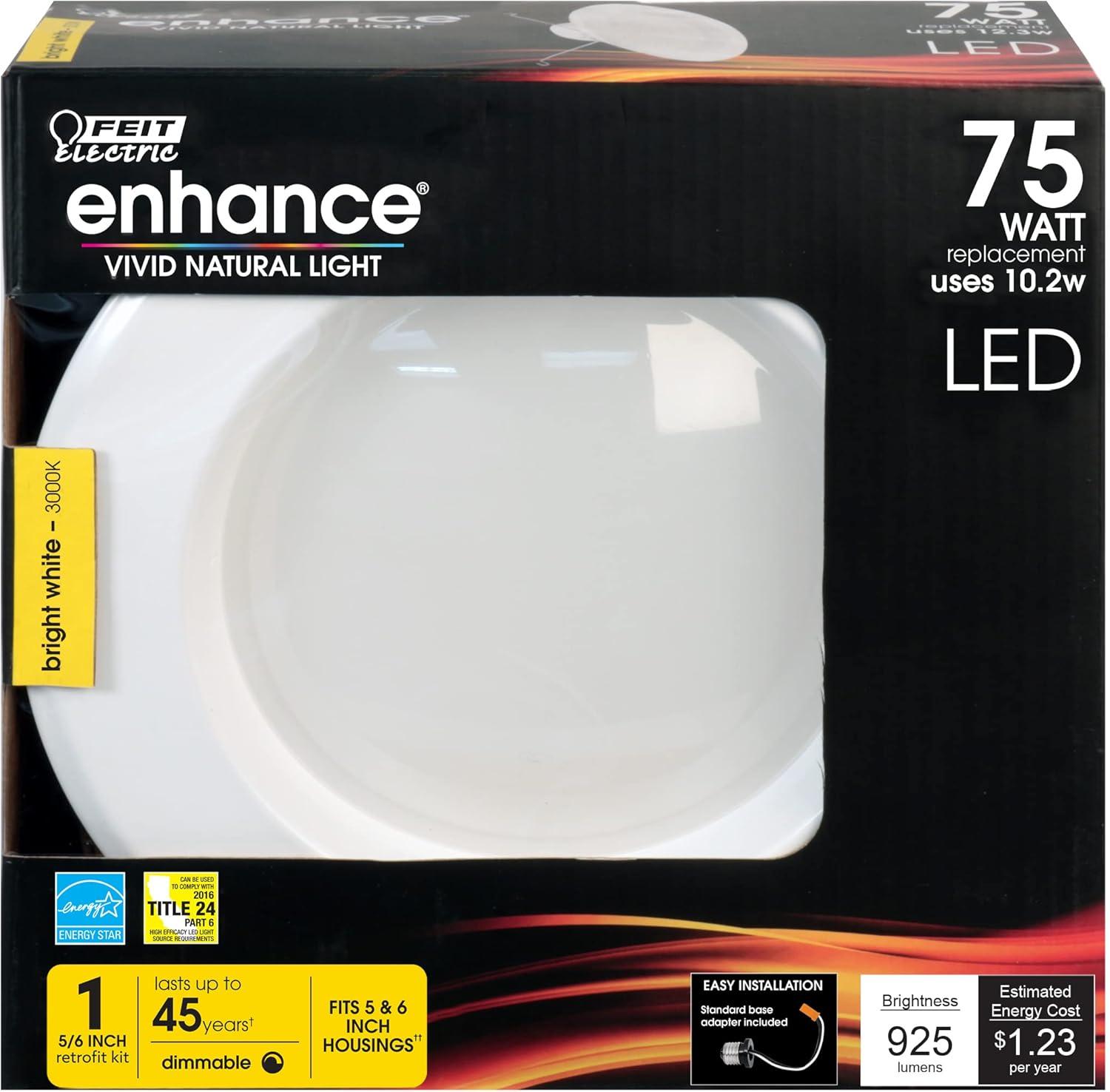 Feit Electric Enhance Bright White 5-6 in. W LED Dimmable Recessed Downlight 10.2 W