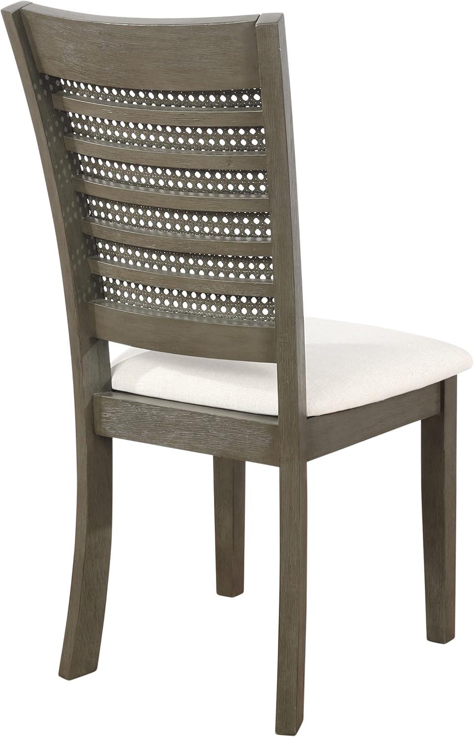 Walden Cane Back Dining Chair  with Gray Base and Linen White Fabric Seat