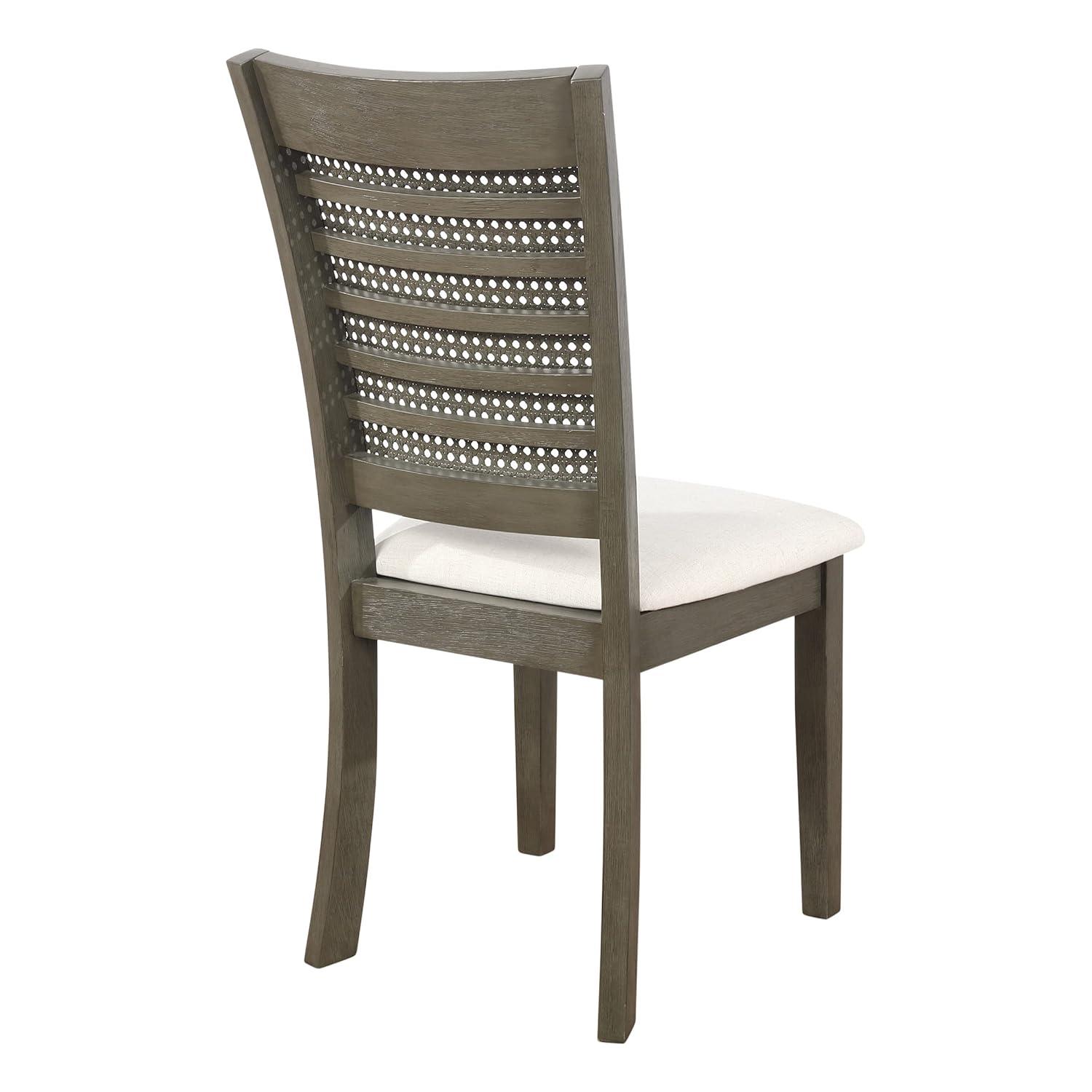 Walden Cane Back Dining Chair  with Gray Base and Linen White Fabric Seat