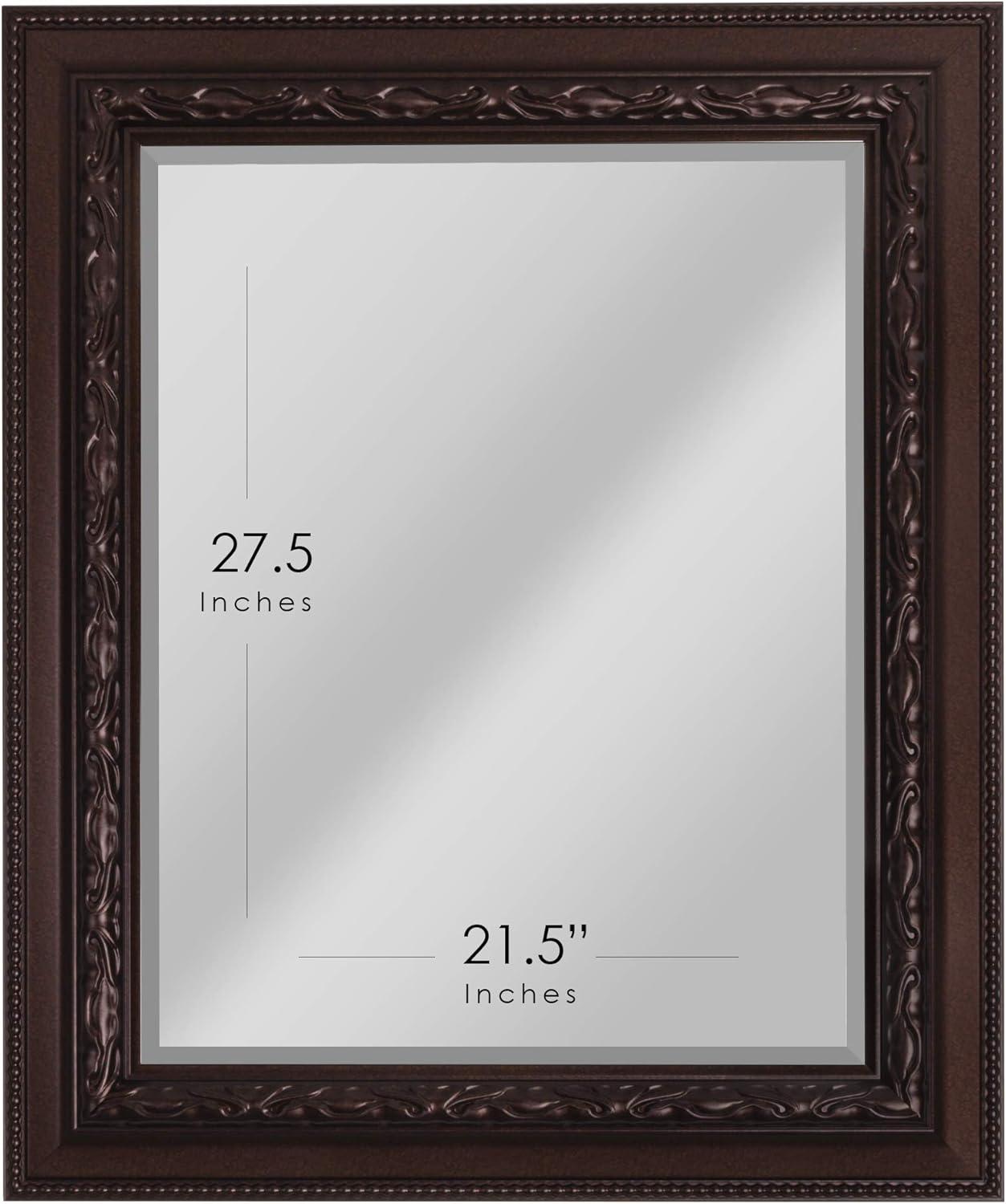 Head West Addyson Embossed Rich Brown Framed Square Beveled Accent Wall Vanity Mirror - 30" x 36"