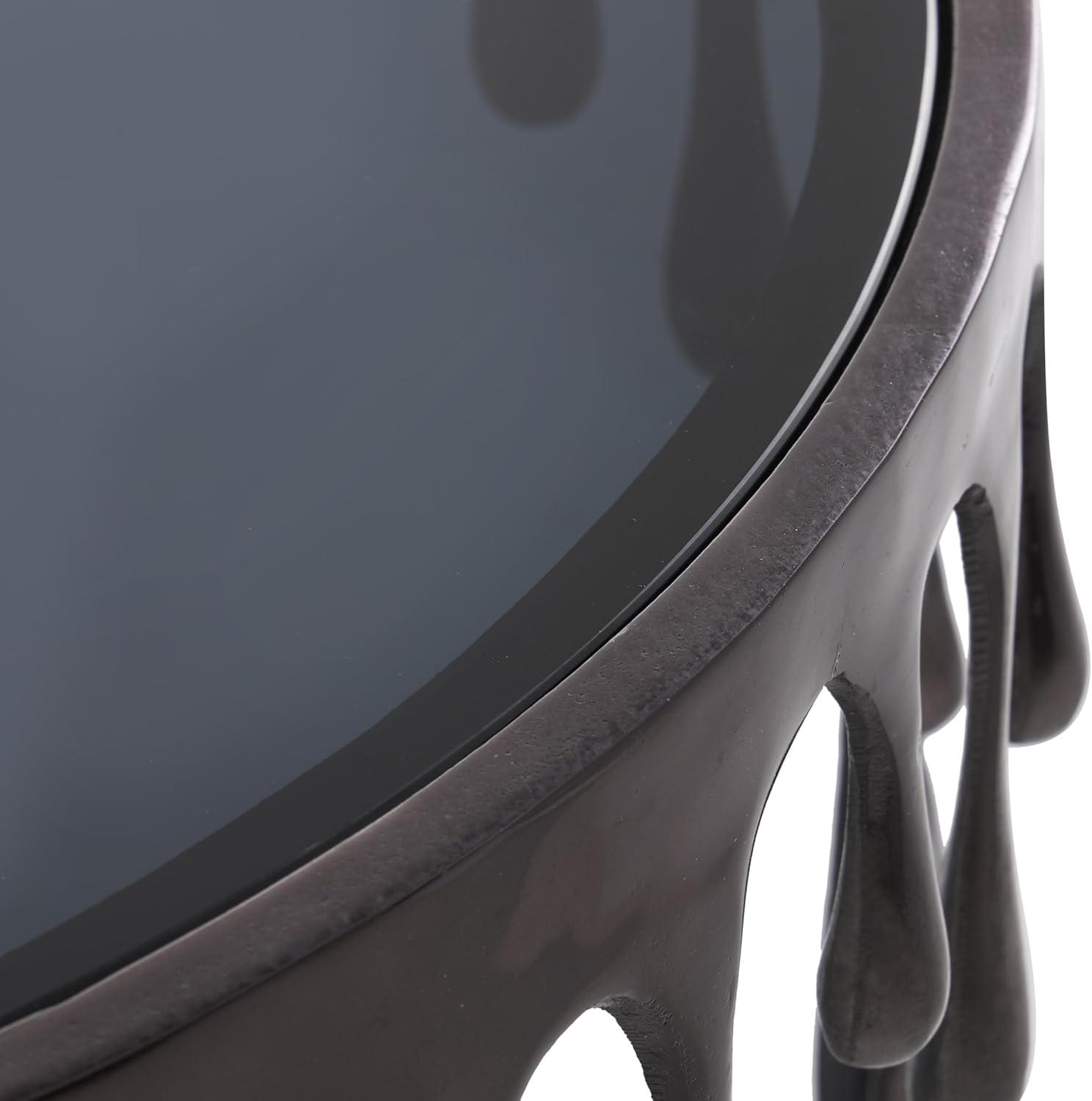 Deco 79 Aluminum Metal Living Room Coffee Table Drip Table with Melting Designed Legs and Shaded Glass Top, Center Table 36" x 36" x 16", Black