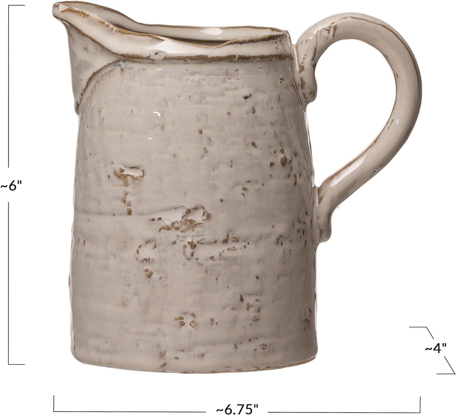 White Reactive Glaze Stoneware Pitcher, 28 oz