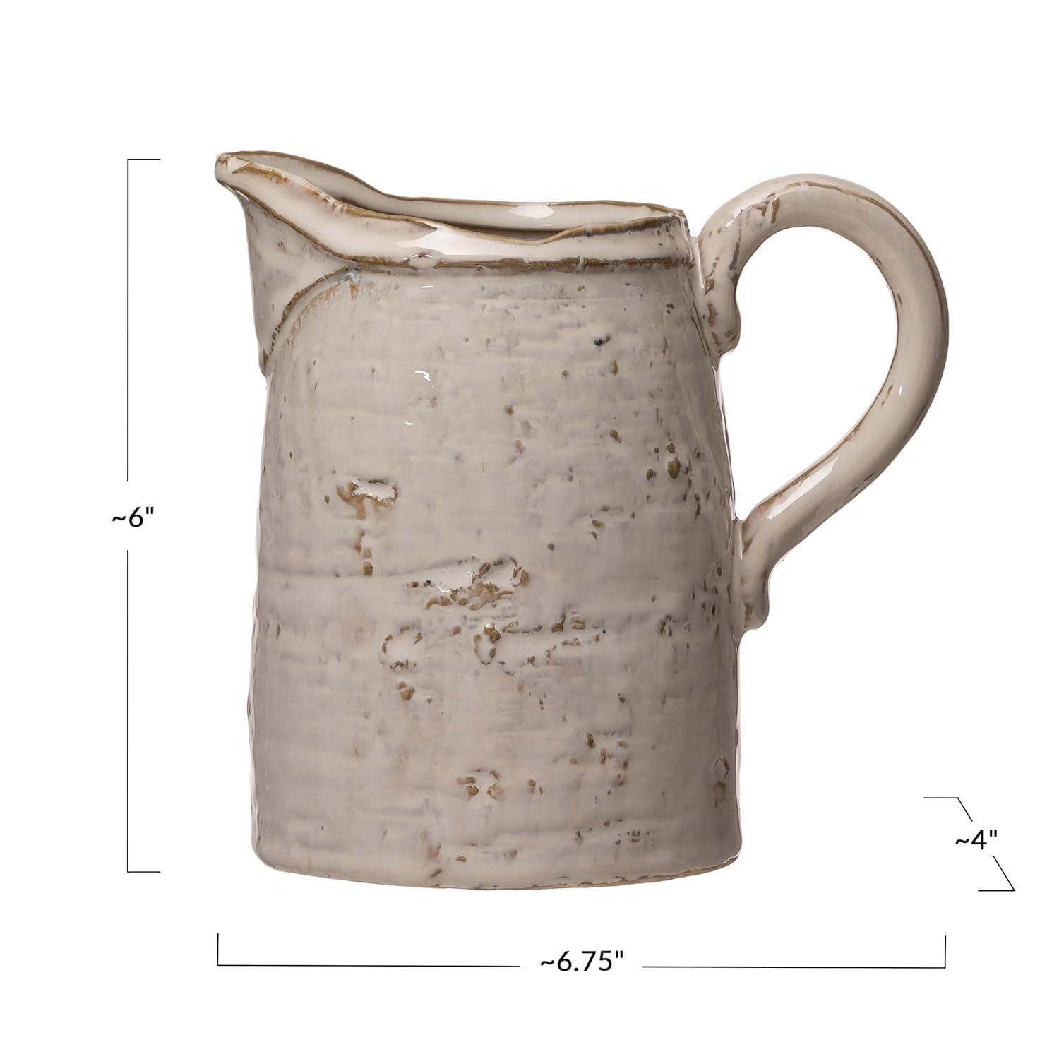 Storied Home 28 oz. Stoneware Pitcher, Reactive Glaze, White (Each One Will Vary)
