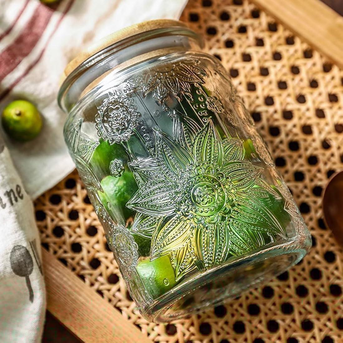 Vintage Clear Glass Jars with Bamboo Lids, Set of 2