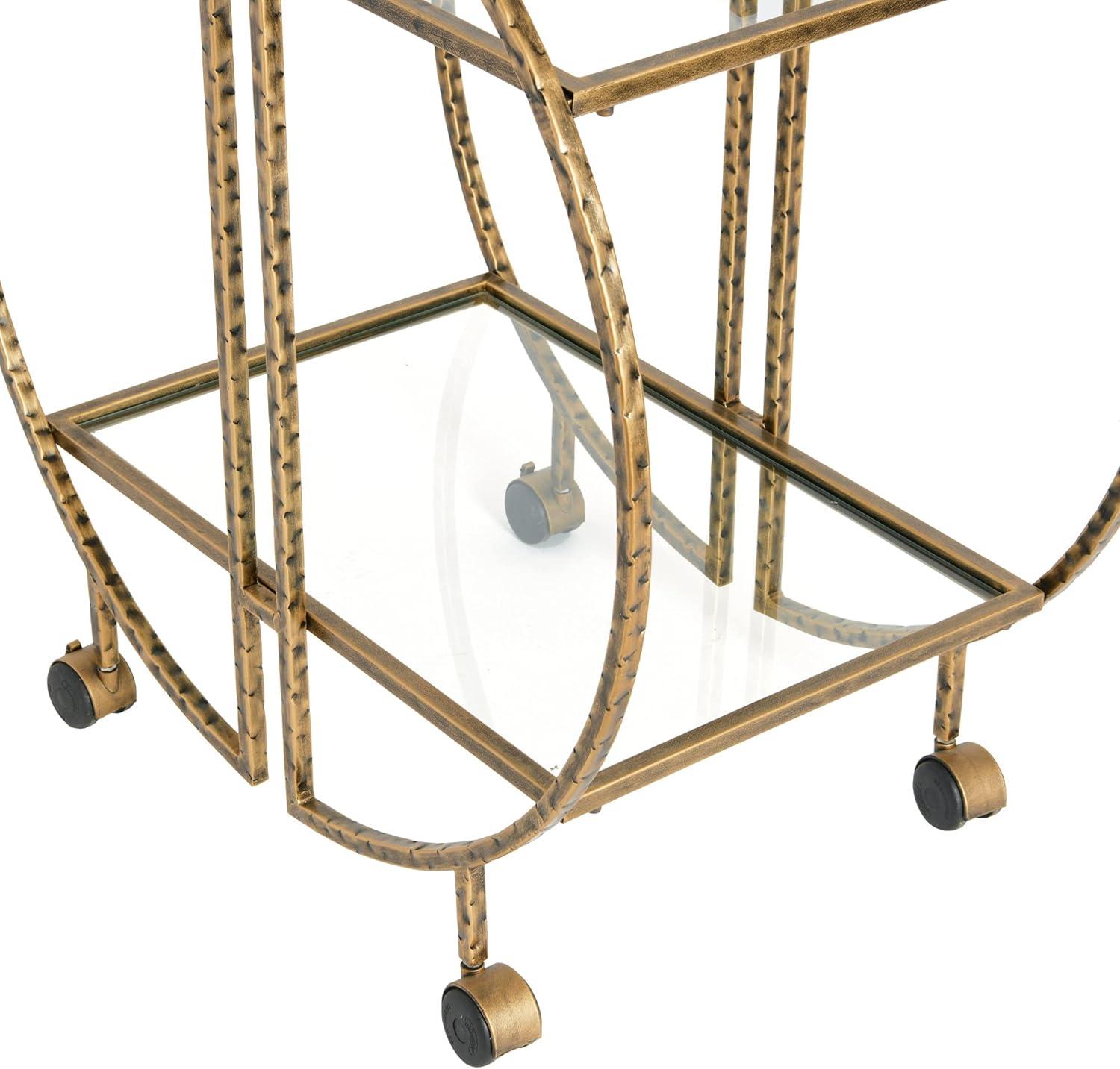 Ember Interiors Modern Round Hammered Brass Bar Cart with Wheels