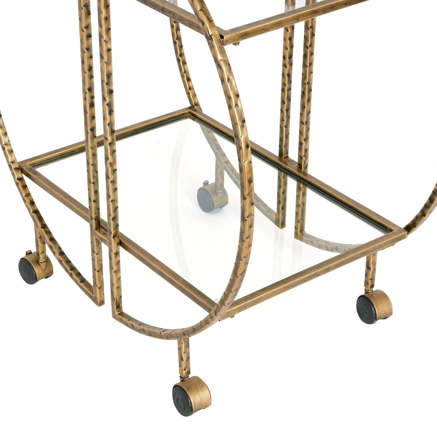 Ember Interiors Modern Round Hammered Brass Bar Cart with Wheels