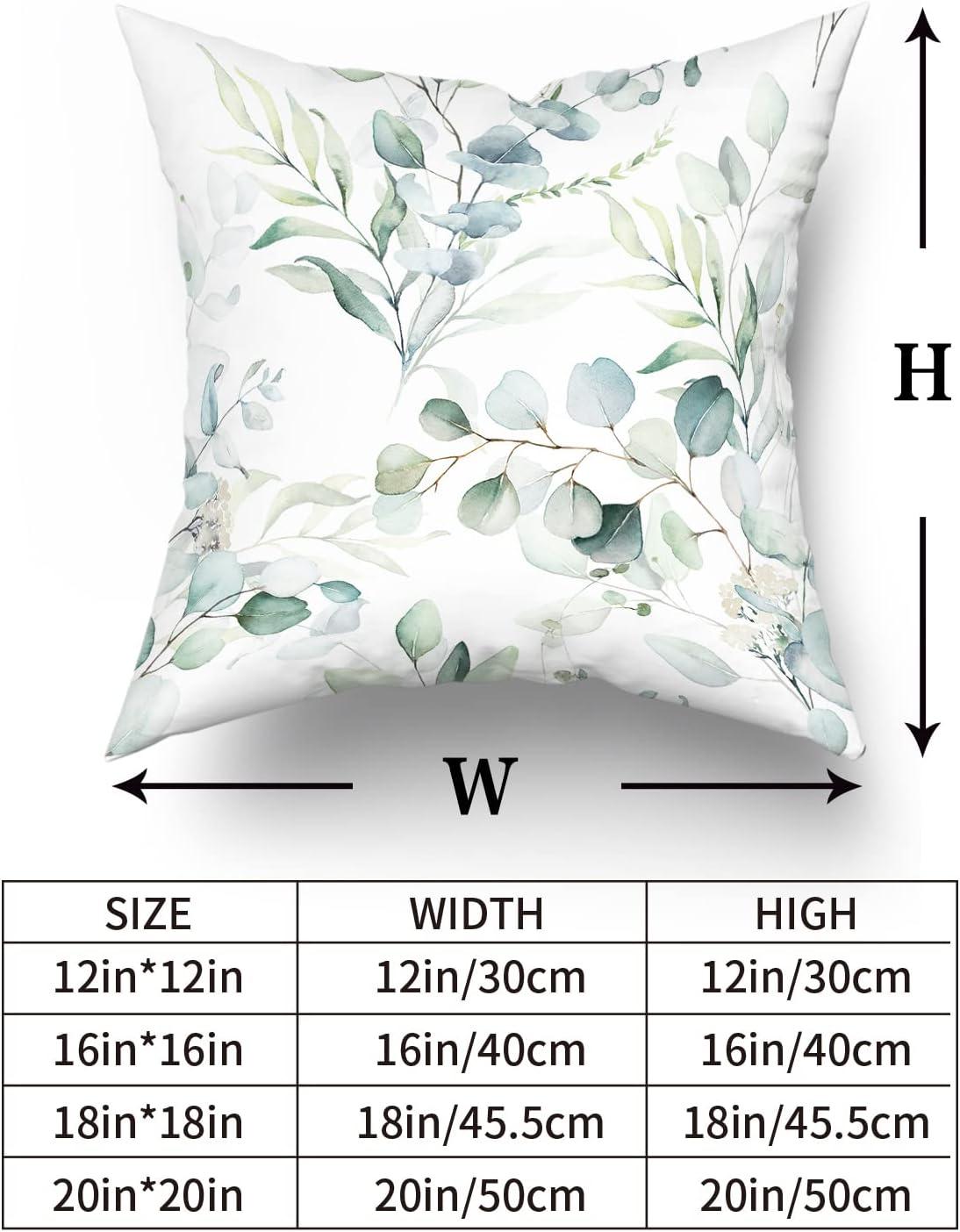 Spring Sage Green Leaf Pillow Covers 18x18 inch Set of 2 Eucalyptus Floral Watercolor Pillow Cases Modern Throw Pillows Cover Decor Gifts for Bed Couch Sofa Living Room