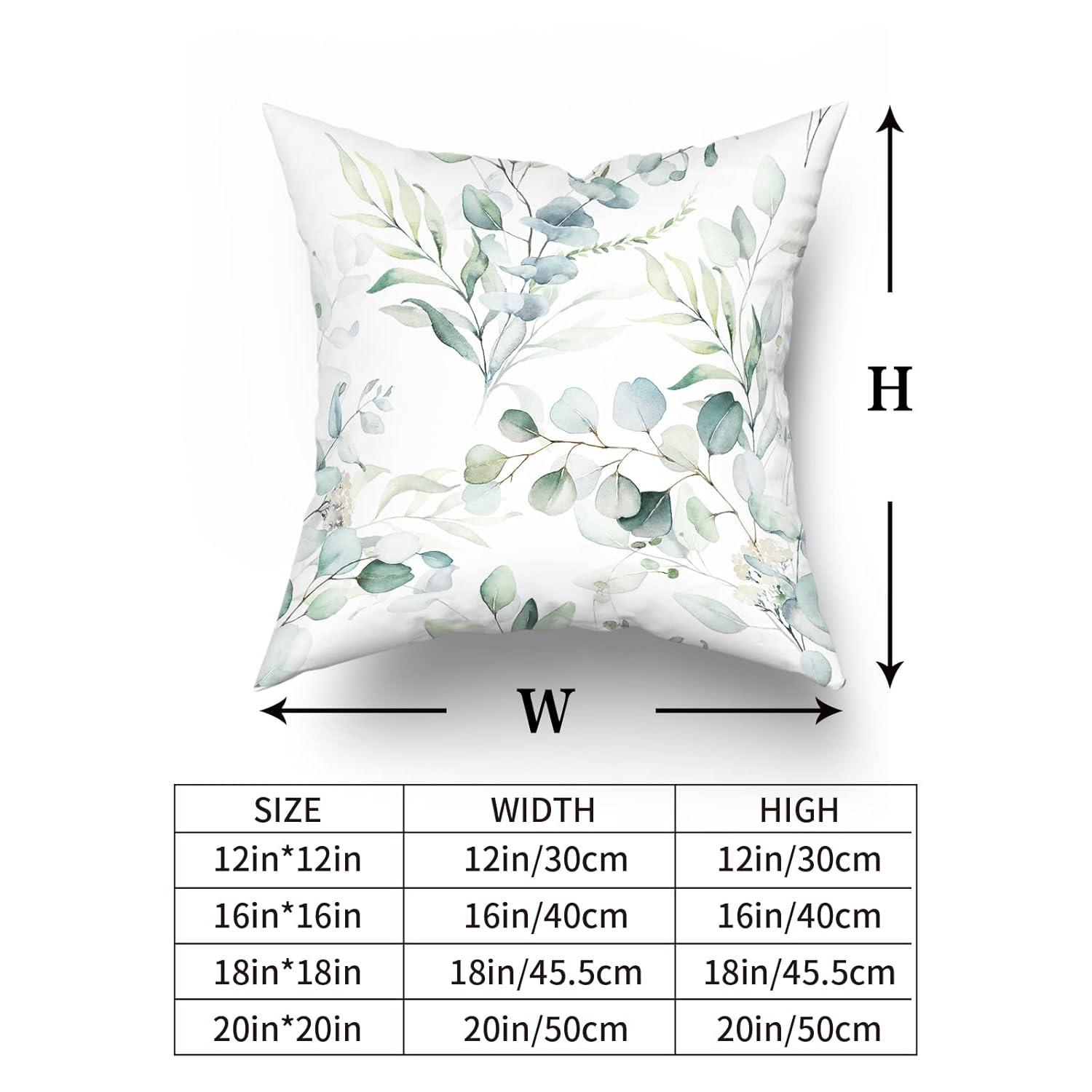 Spring Sage Green Leaf Pillow Covers 18x18 inch Set of 2 Eucalyptus Floral Watercolor Pillow Cases Modern Throw Pillows Cover Decor Gifts for Bed Couch Sofa Living Room