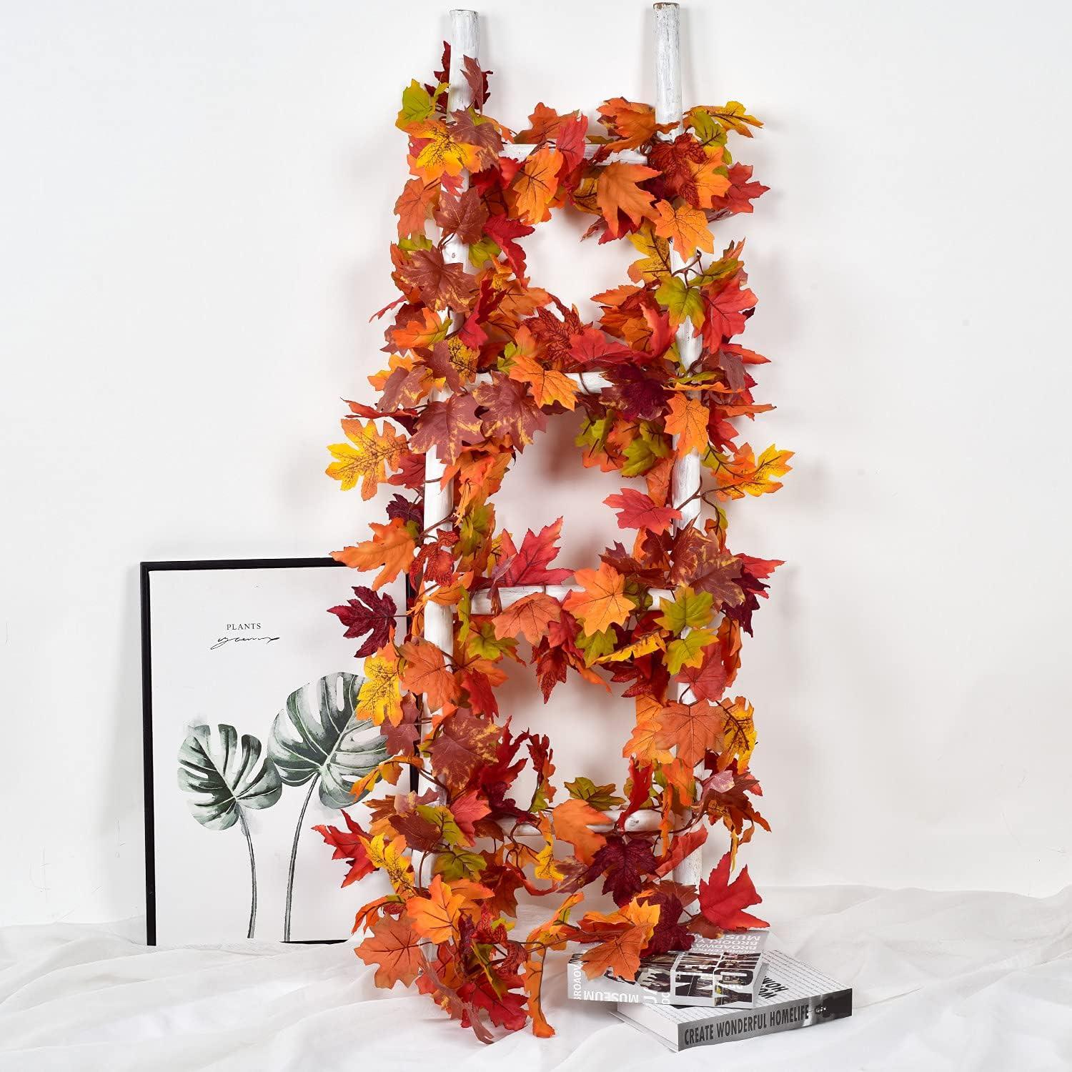 Coolmade 2 Pack Fall Garland Maple Leaf, 5.9Ft/Piece 7 Colors Hanging Vine Garland Artificial Autumn Foliage Garland Thanksgiving Decor for Home Wedding Fireplace Party Christmas