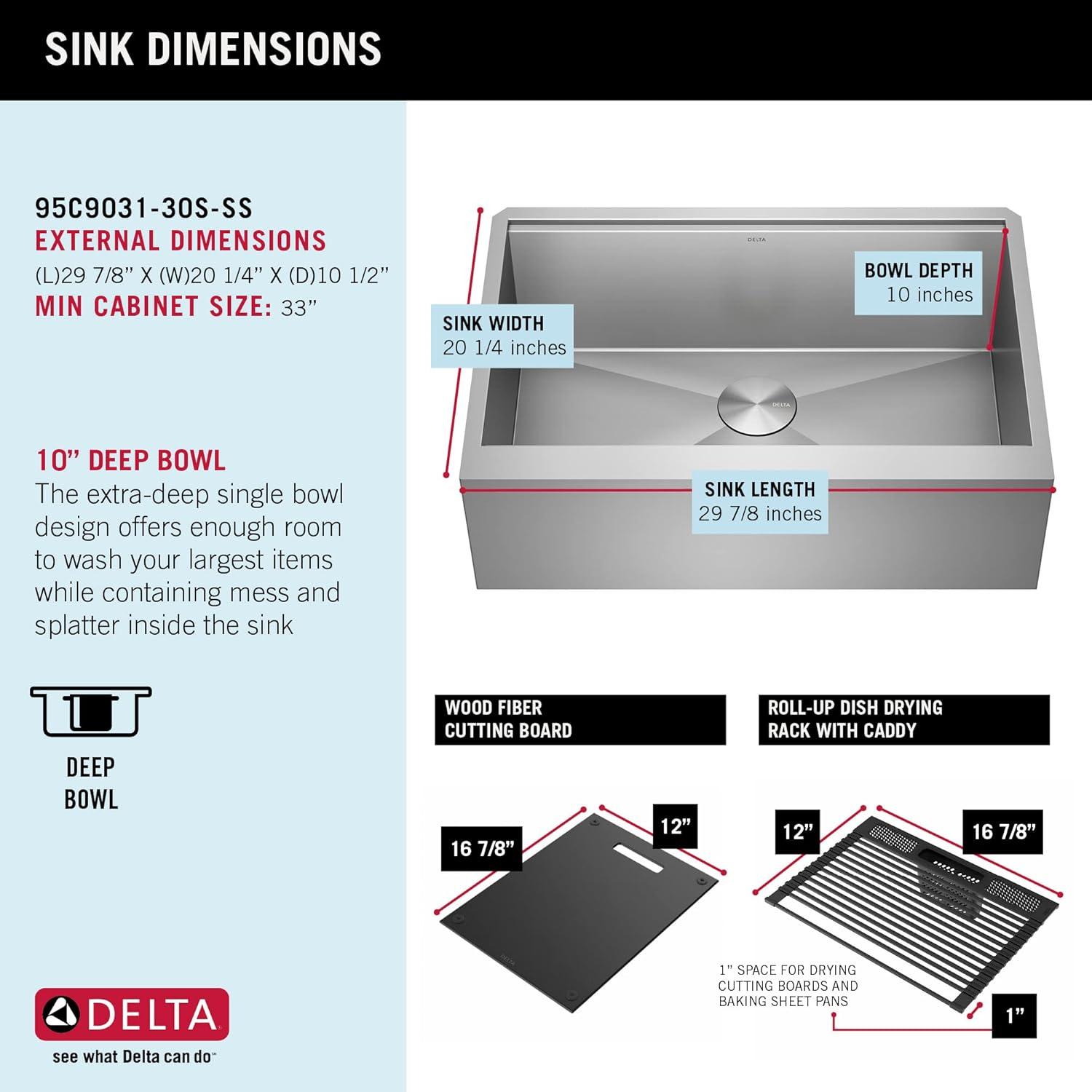 Delta 30" Stainless Steel Farmhouse Workstation Kitchen Sink