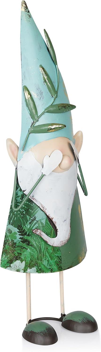 Whimsical Green Iron Hide-and-Seek Garden Gnome, 19"