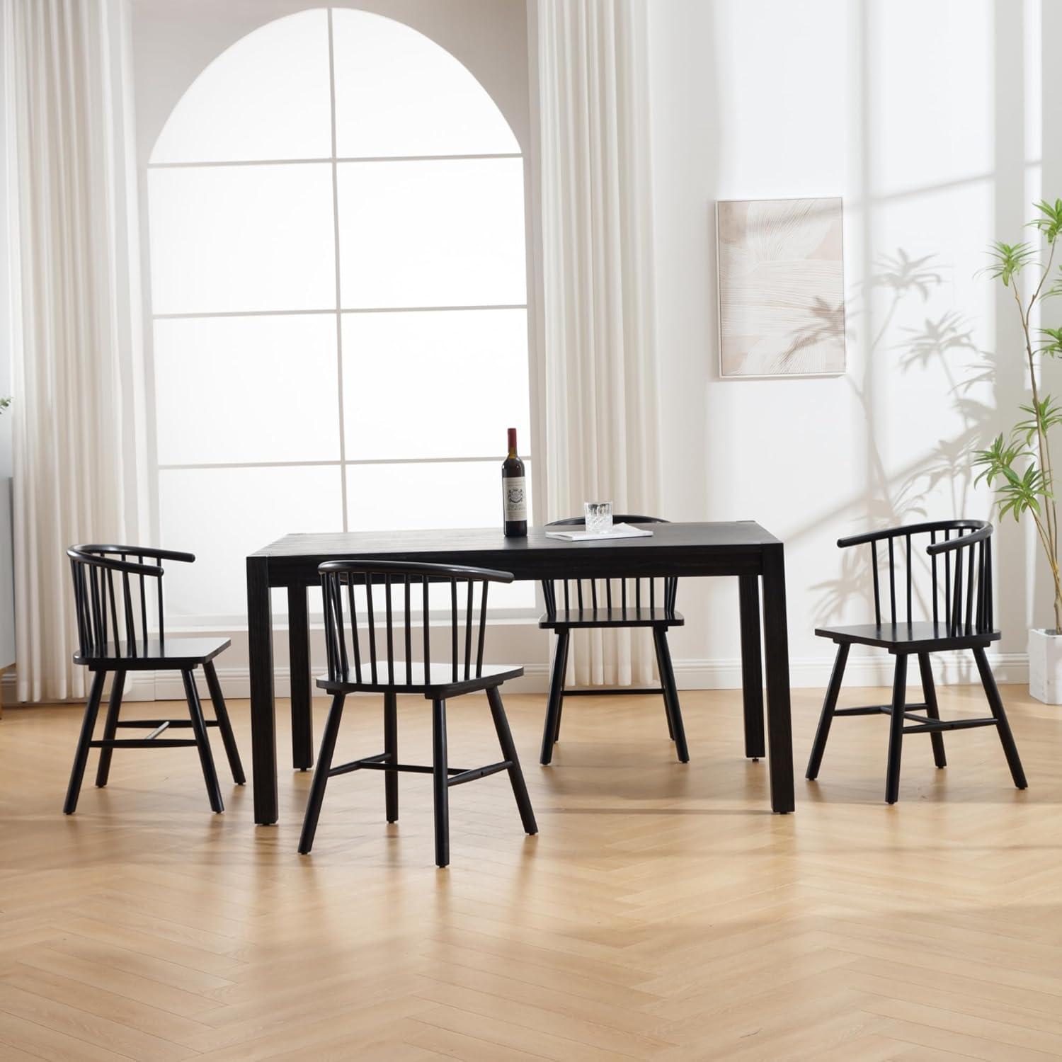 Black Solid Wood Windsor Spindle Back Dining Chairs, Set of 4