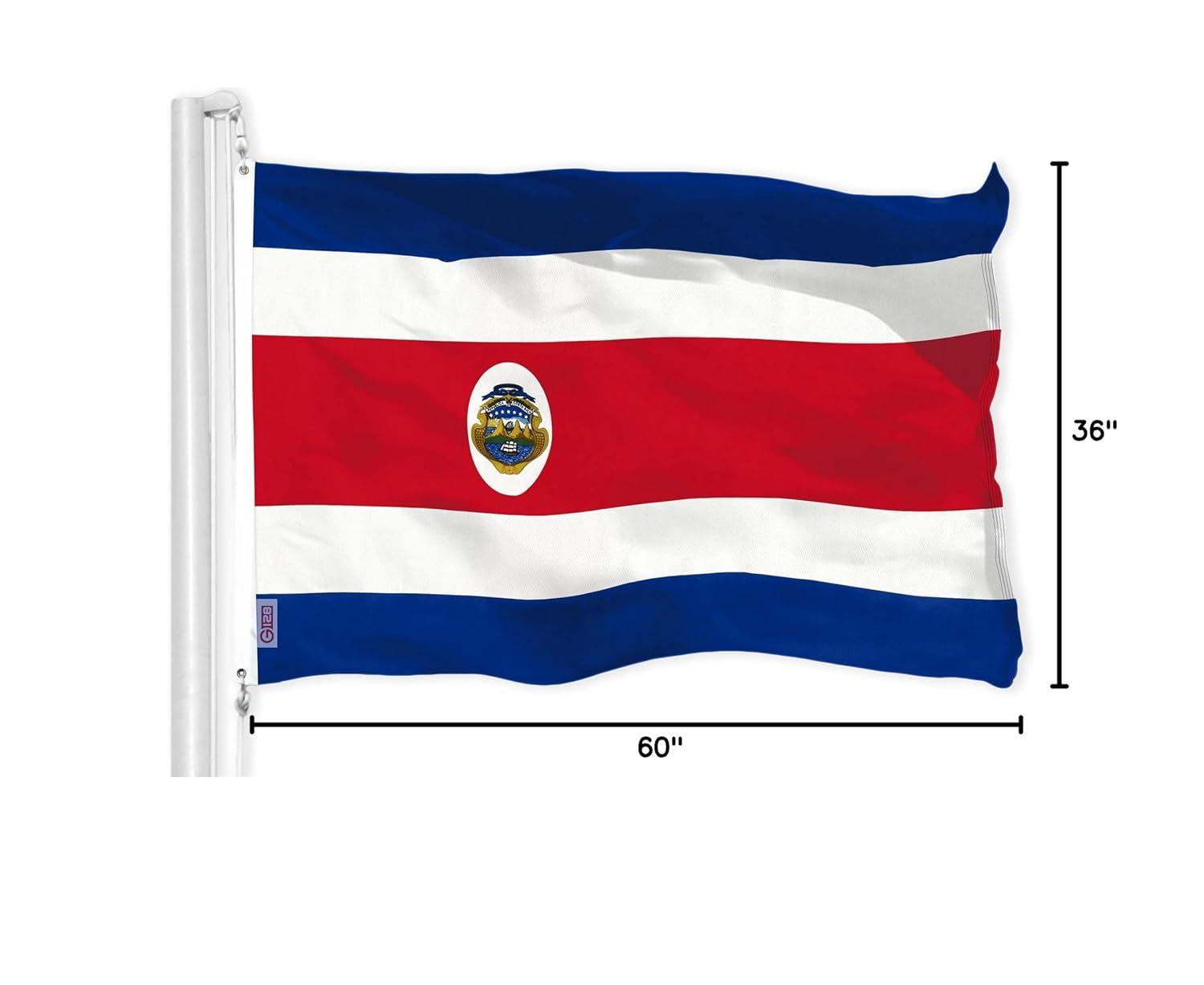 G128 - Costa Rica Costa Rican Flag 3x5 ft Printed Brass Grommets 150D Quality Polyester Flag Indoor/Outdoor - Much Thicker and More Durable than 100D and 75D Polyester