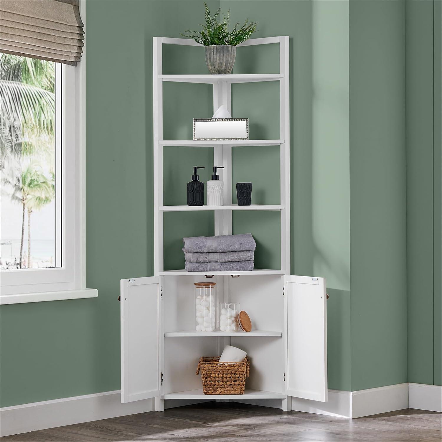 Dover Corner Storage Cabinet with Two Doors and Open Shelving White - Alaterre Furniture