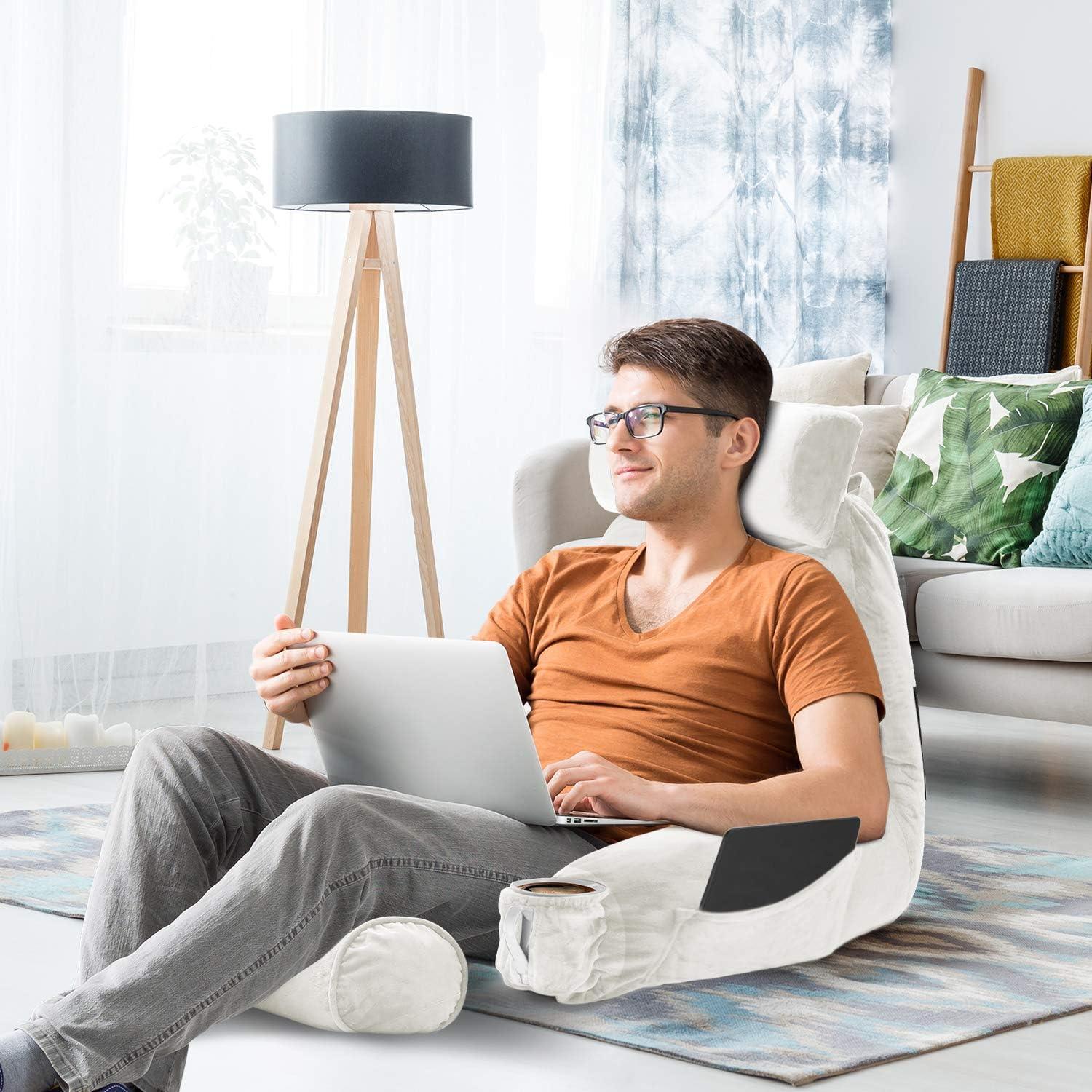 Nestl Reading Pillow with Shredded Memory Foam Includes 2 Neck and Lumber Support Pillows, Designed for Sitting Up in Bed and Couch, Back and Arms Adjustable Support for Adult & Teens, Red