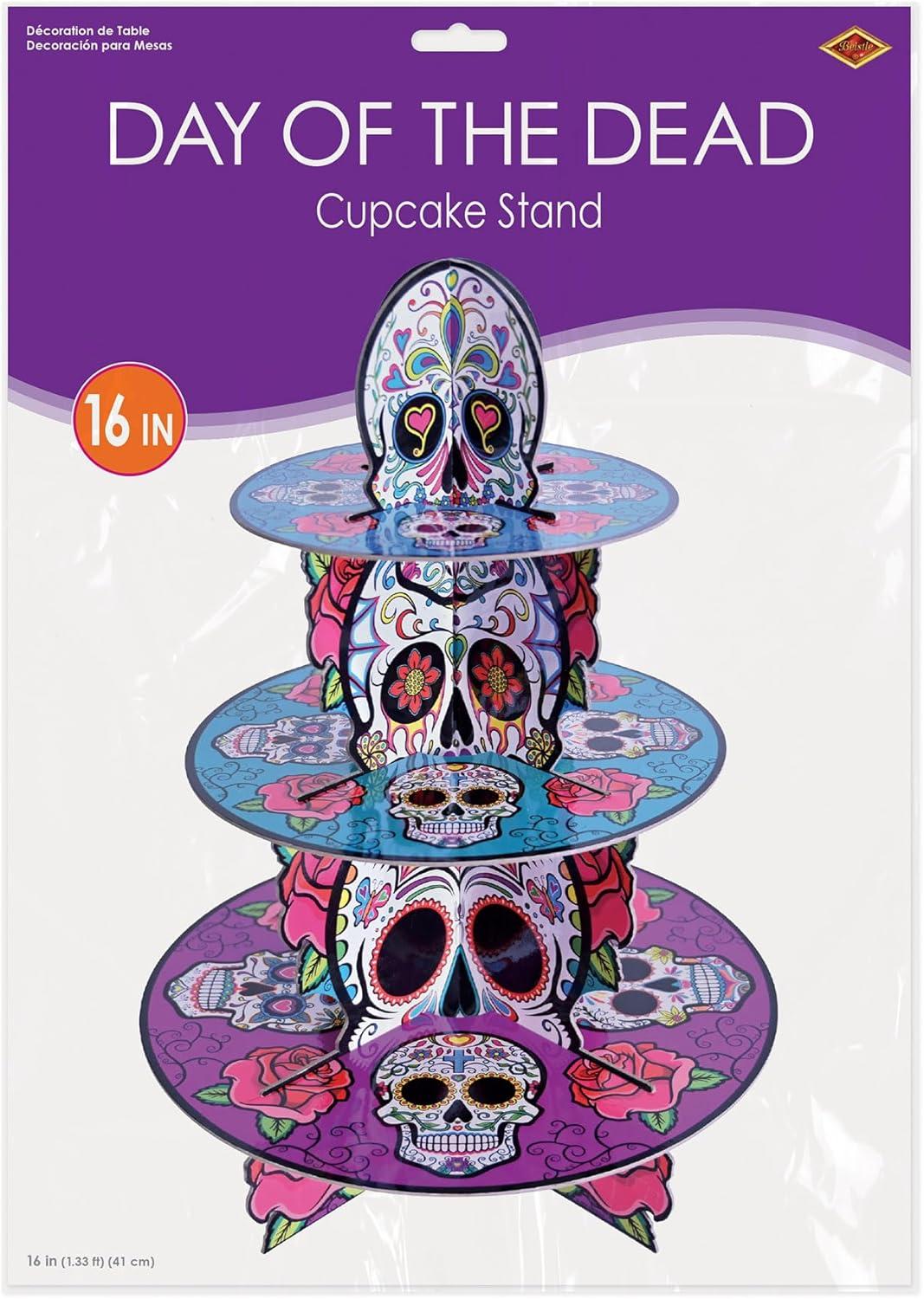Colorful Day of the Dead 3-Tier Cupcake Stand