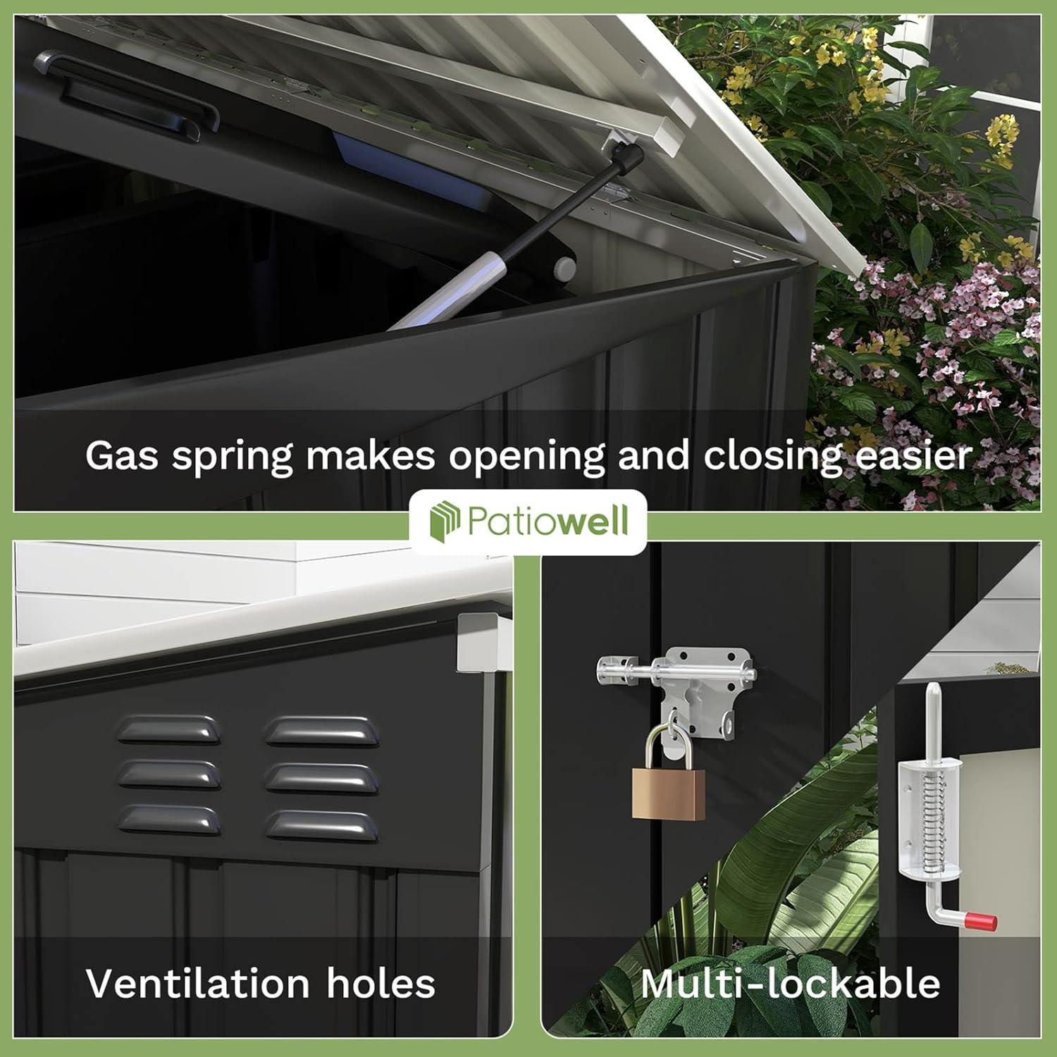 Patiowell 8' x 10' Outdoor Storage Shed, Large Garden Tool Metal Shed with Sloping Roof and Double Lockable Door, Outdoor Shed for Backyard Garden Patio Lawn, Brown