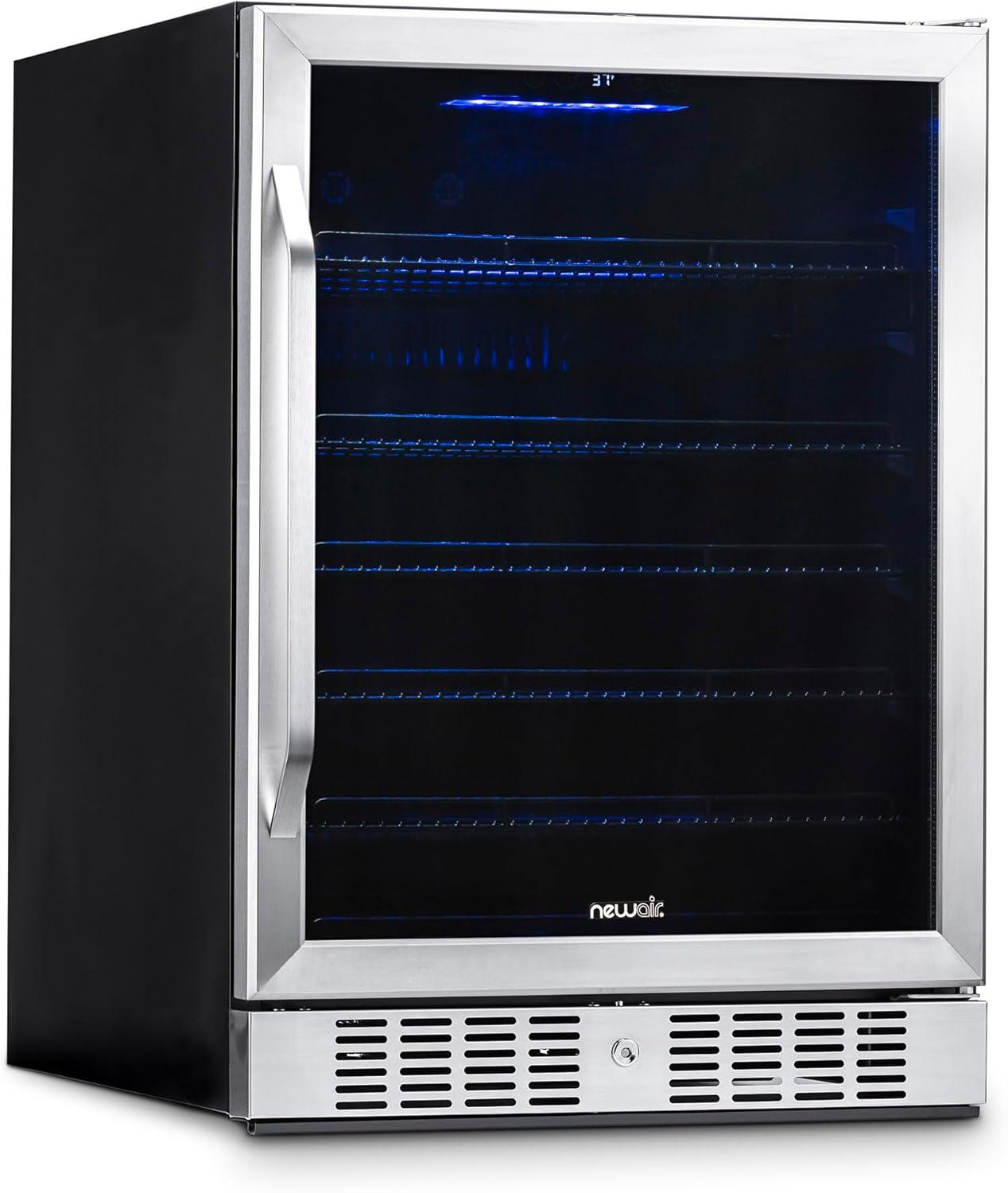 Newair 24" Built-in 177 Can Beverage Fridge in Stainless Steel with Precision Temperature Controls, Compact Drinks Cooler, Bar Refrigerator