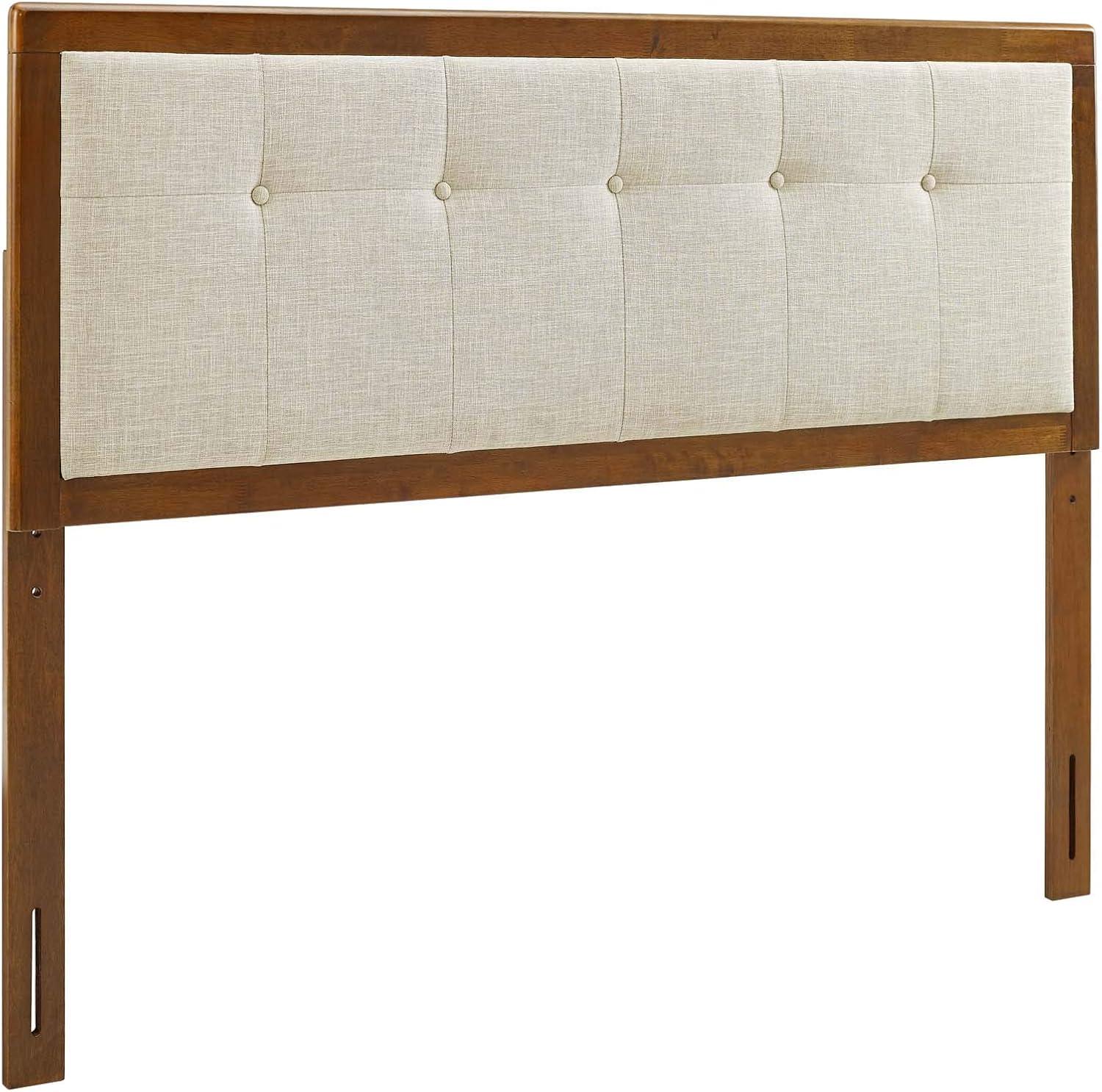 Walnut Beige Tufted Upholstered Queen Wood Headboard