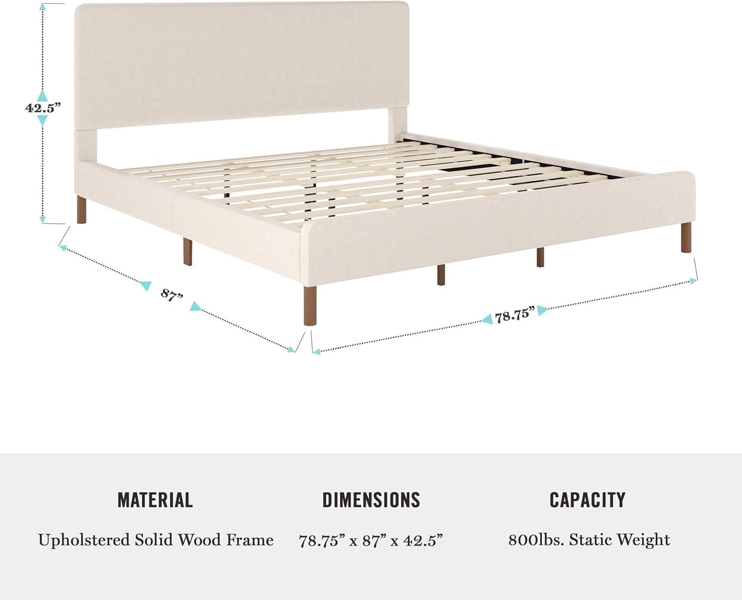 Martha Stewart Britta Upholstered Platform Bed With Piped Detail Headboard