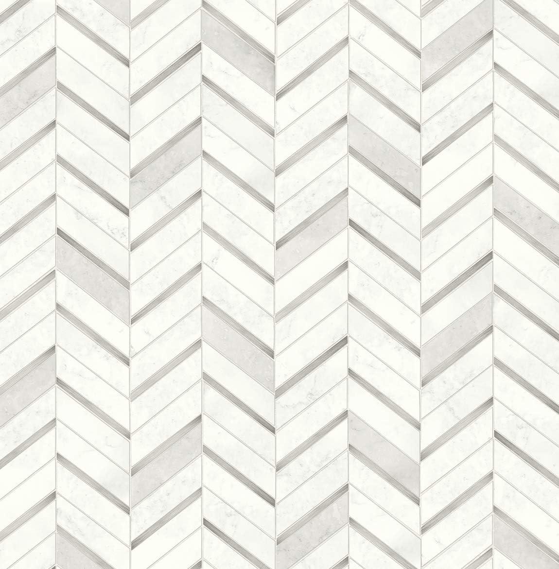 NextWall Chevron Marble Tile Peel and Stick Wallpaper