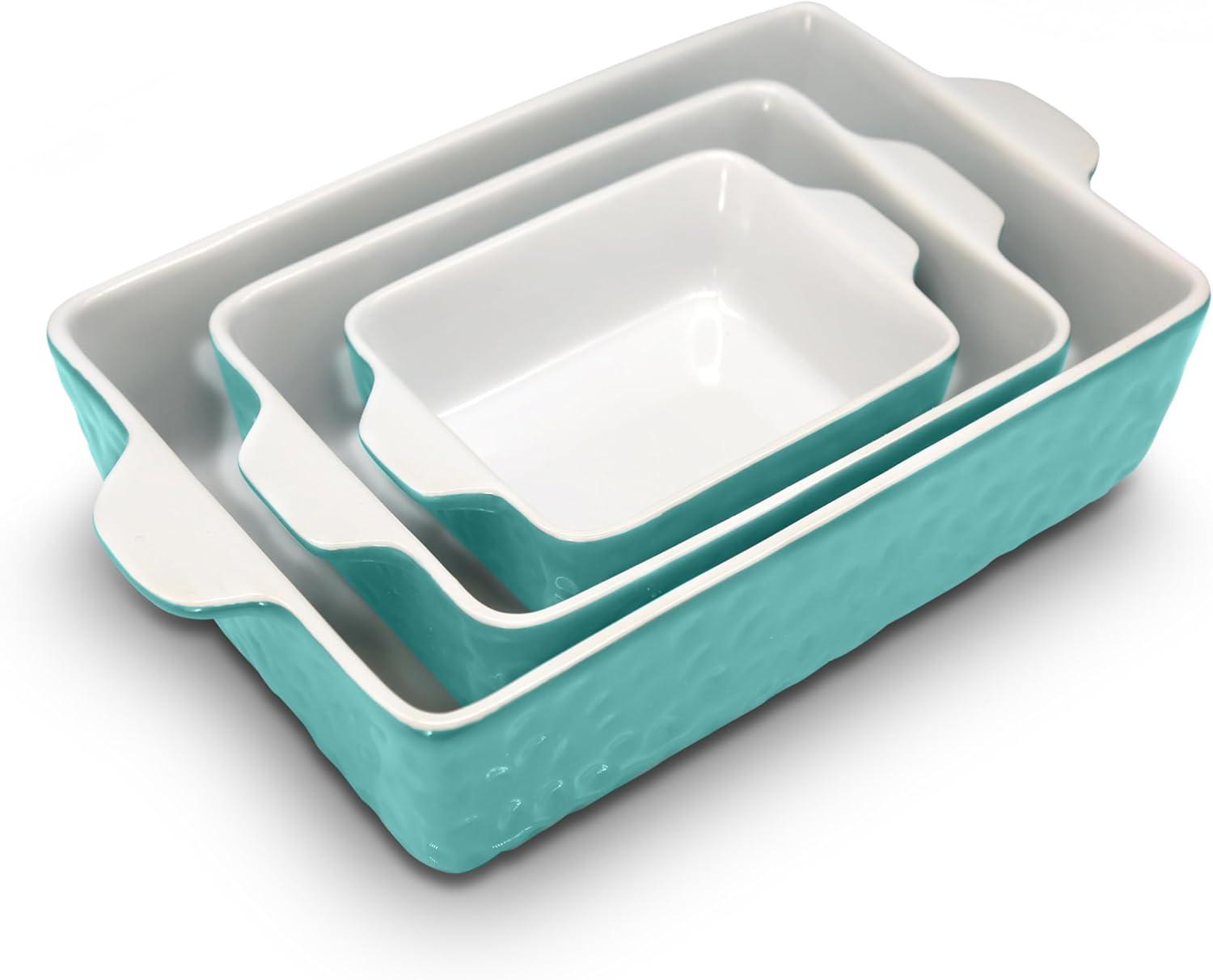 Aqua and White Ceramic 3-Piece Nonstick Bakeware Set