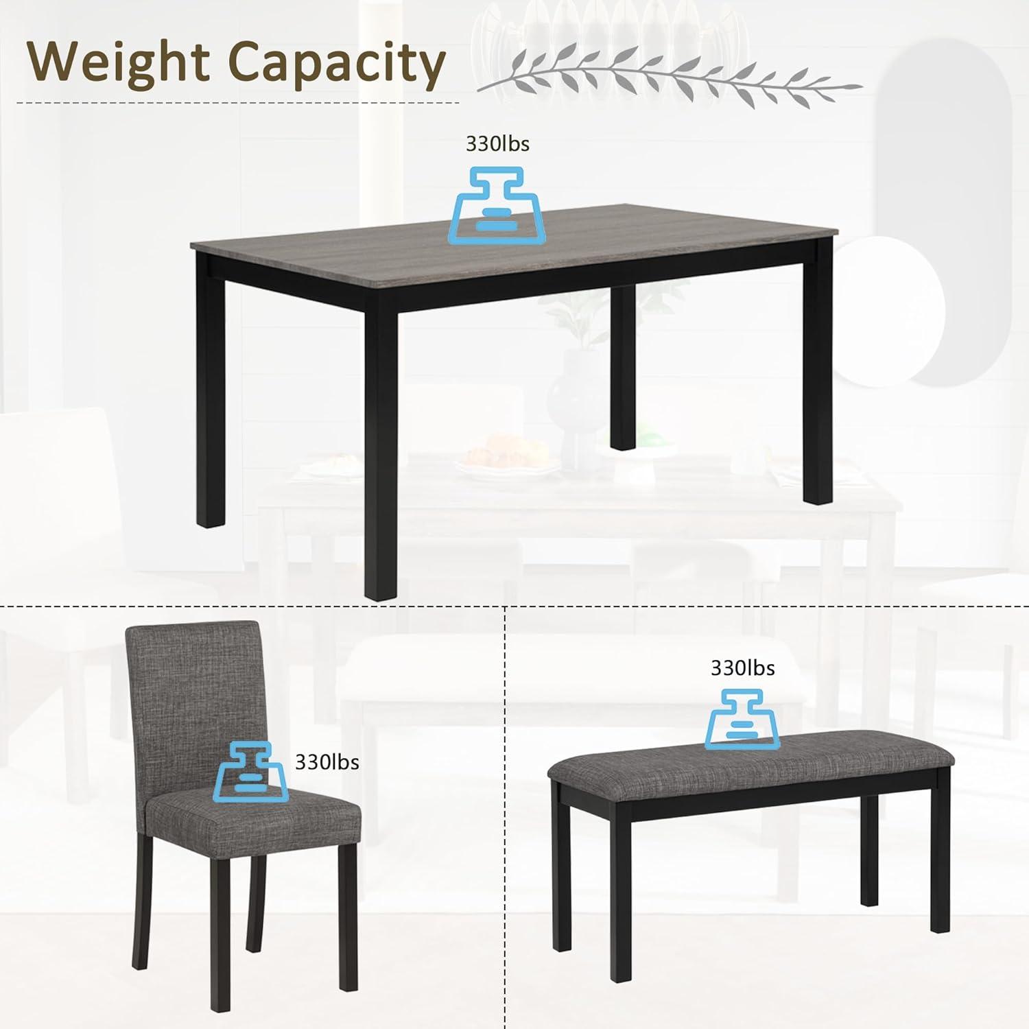 UHOMEPRO Dining Table Set for 4, 5 Piece Dining Room Set with 4 Upholstered Chairs, Rectangle Kitchen Table and Chairs for 4 Persons, Rustic Wood Kitchen Table Set for Dining Room Nook, White+Brown