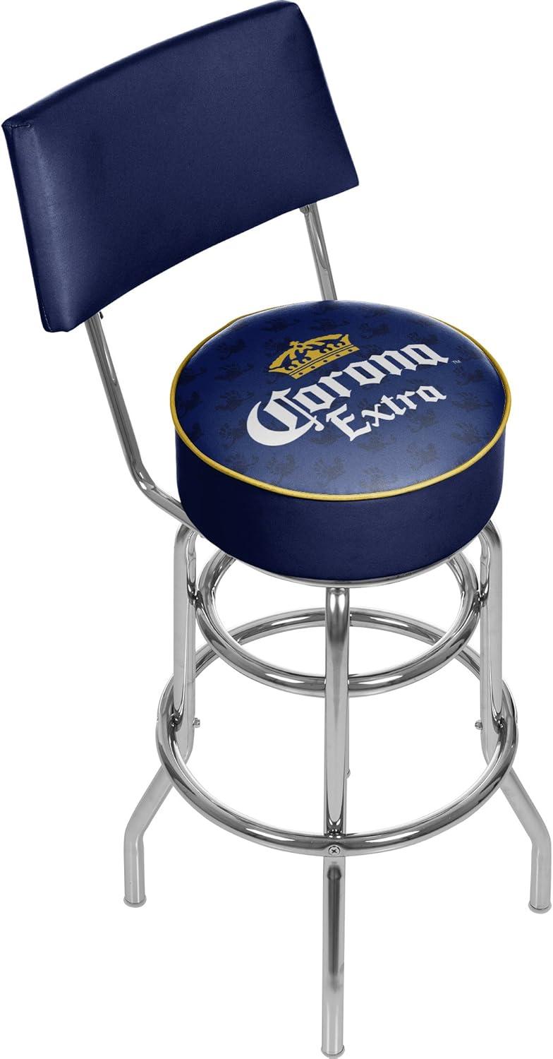 Blue and Chrome Swivel Bar Stool with Backrest