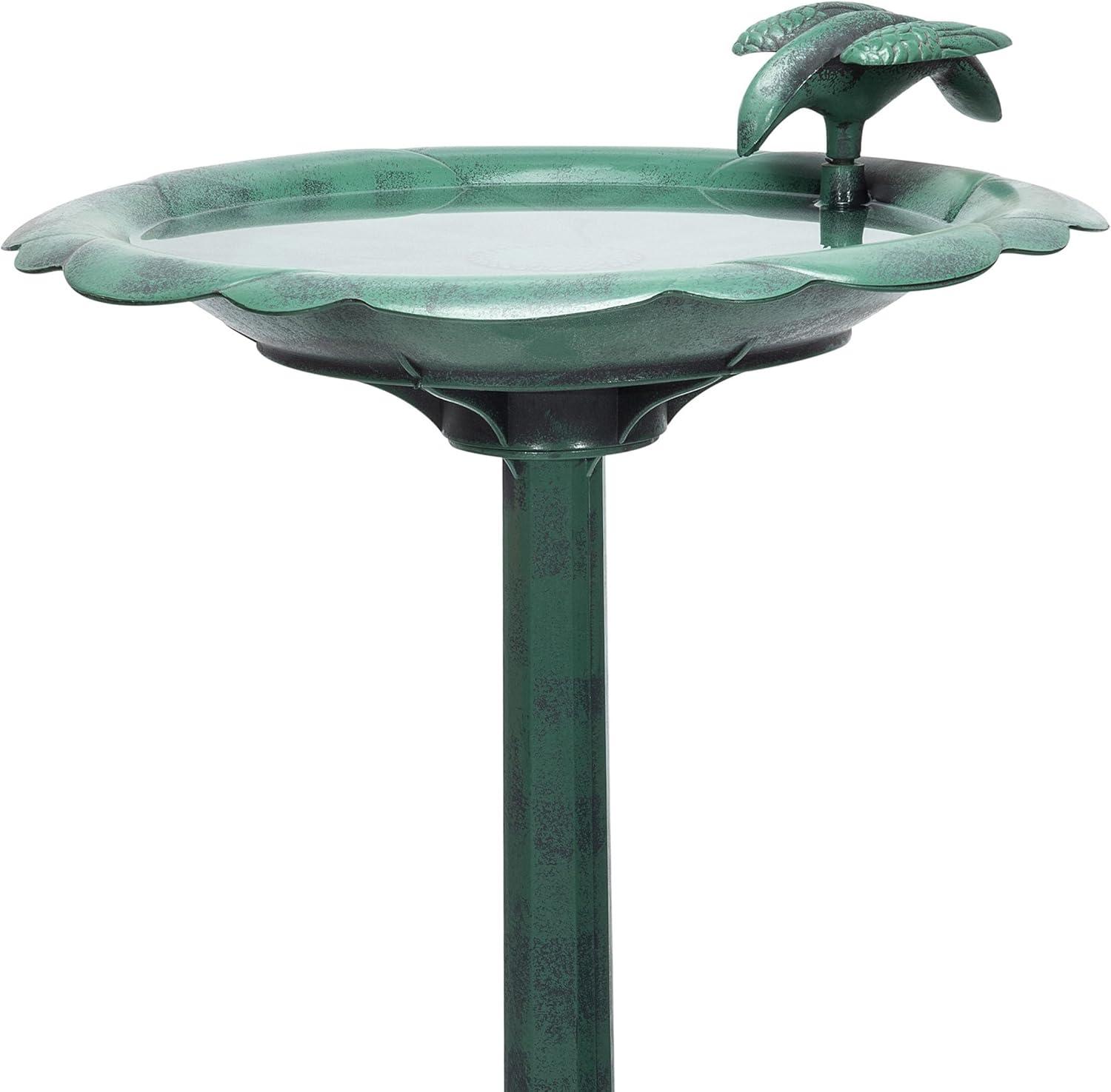 Green Polypropylene 31" Outdoor Bird Bath with Bird Decoration