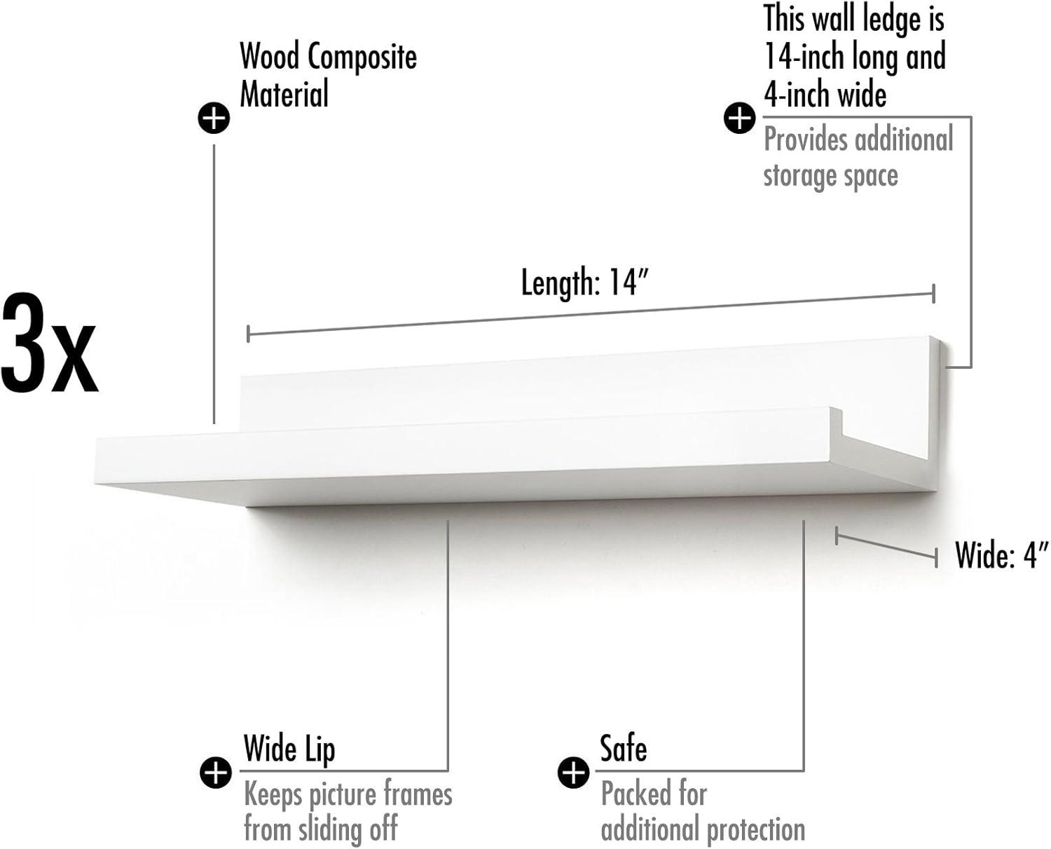 Americanflat Set of Three 14 Inch Floating Wall Shelves - White
